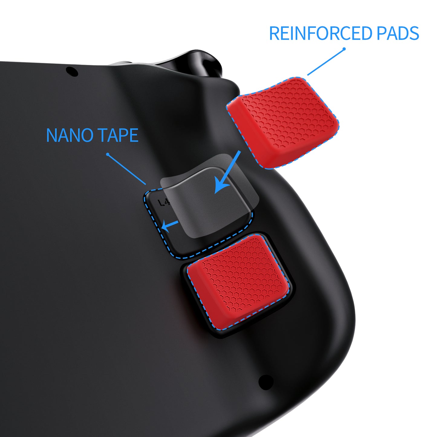 PlayVital Passion Red Back Button Enhancement Set for Steam Deck, Grip Improvement Button Protection Kit for Steam Deck - 2 Different Thickness - PGSDM005 playvital
