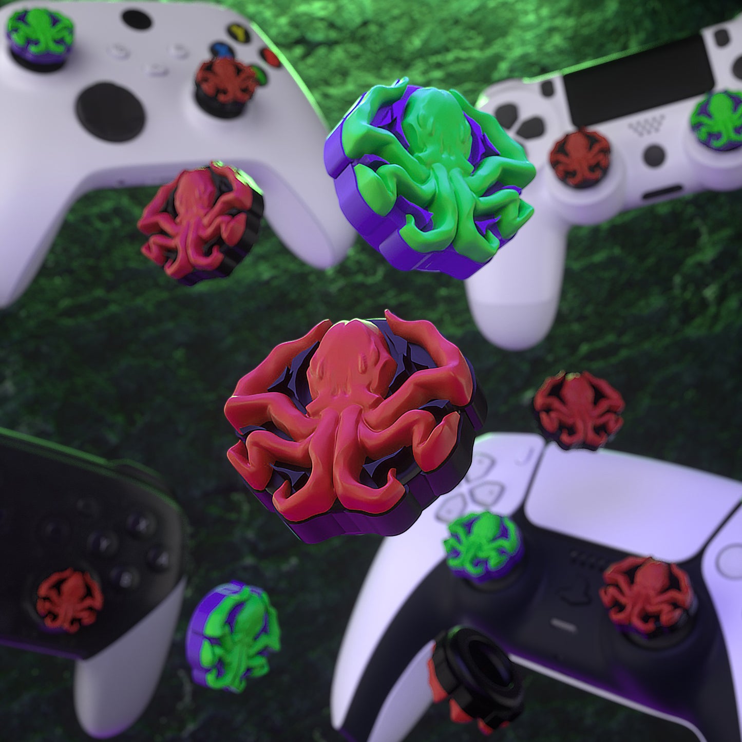 PlayVital Cute Thumb Grip Caps for ps5/4 Controller, Silicone Analog Stick Caps Cover for Xbox Series X/S, Thumbstick Caps for Switch Pro Controller - Cthulhu the Octopus - PJM3028 PlayVital
