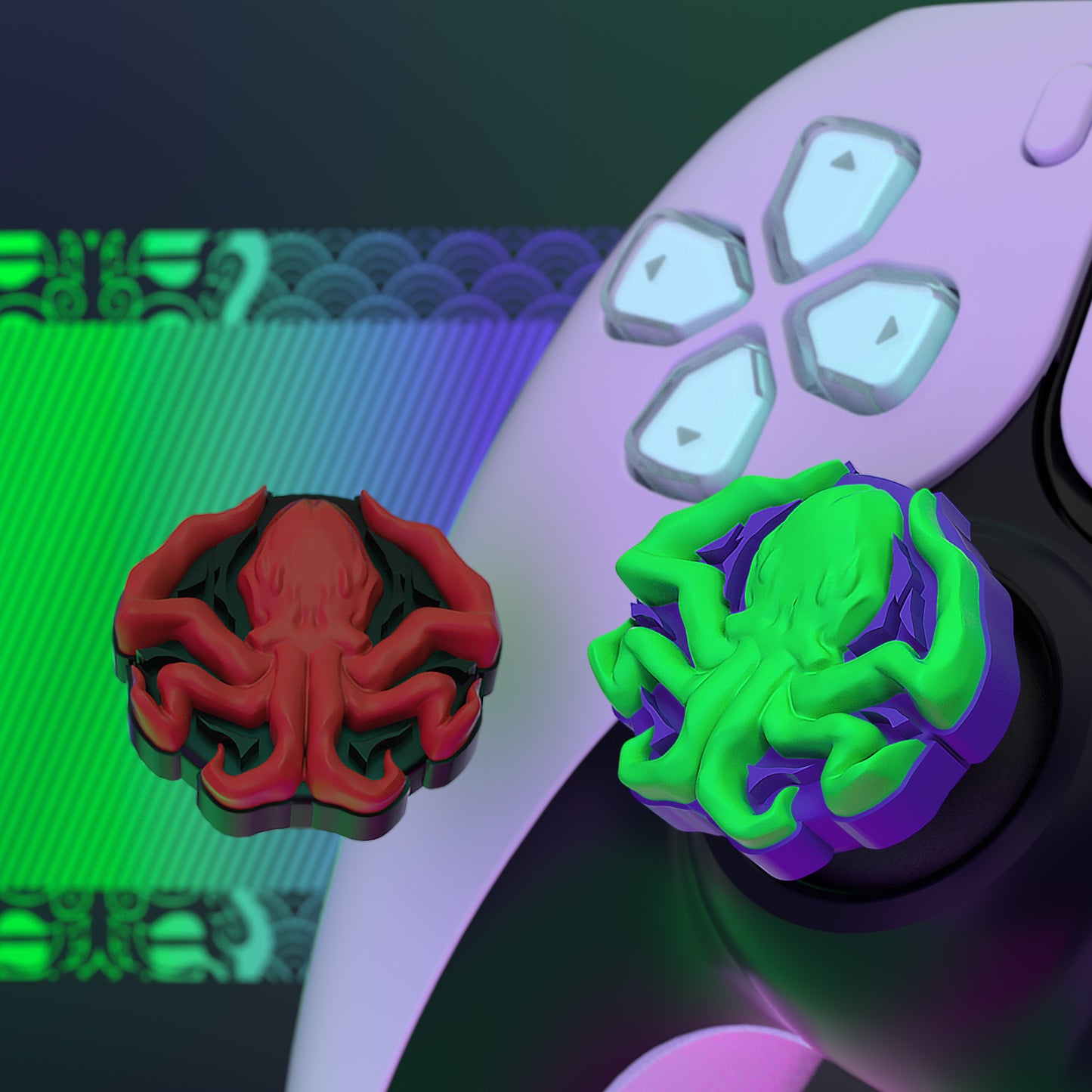 PlayVital Cute Thumb Grip Caps for ps5/4 Controller, Silicone Analog Stick Caps Cover for Xbox Series X/S, Thumbstick Caps for Switch Pro Controller - Cthulhu the Octopus - PJM3028 PlayVital