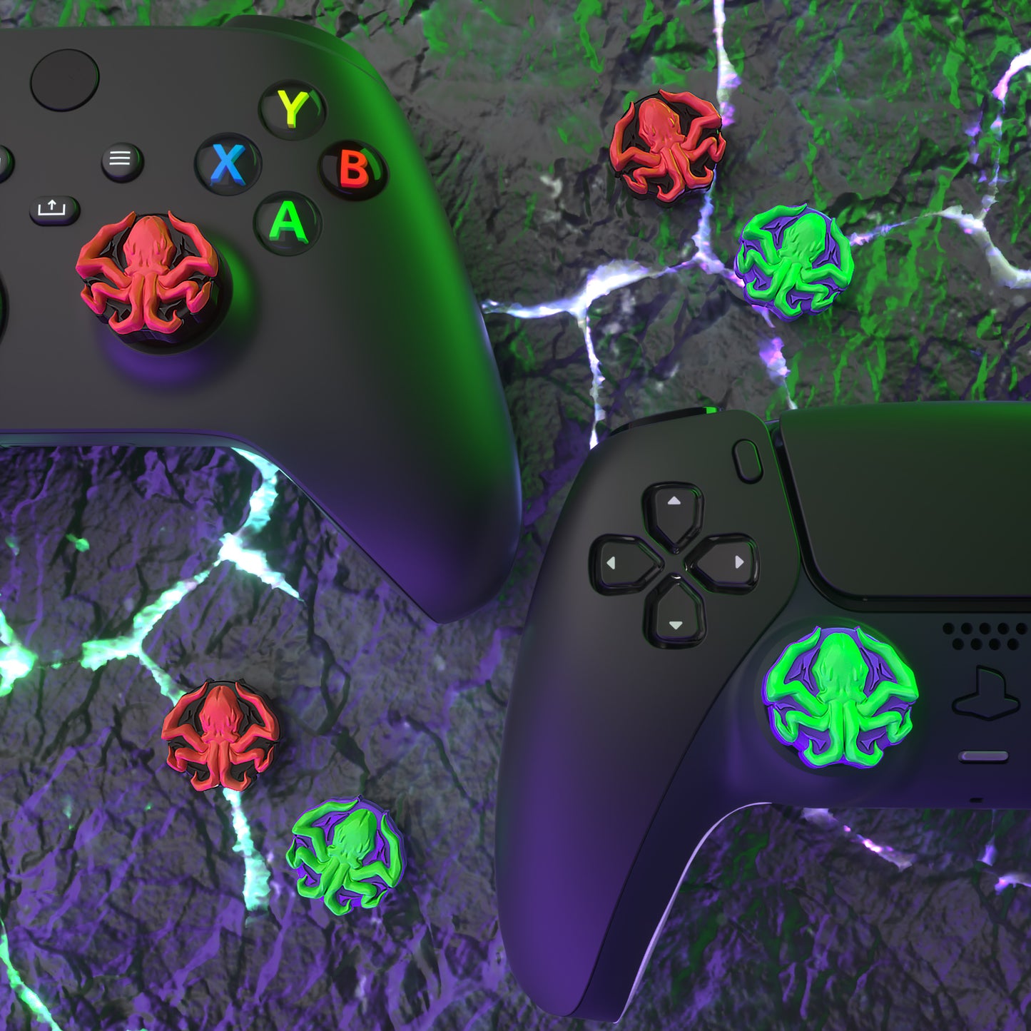 PlayVital Cute Thumb Grip Caps for ps5/4 Controller, Silicone Analog Stick Caps Cover for Xbox Series X/S, Thumbstick Caps for Switch Pro Controller - Cthulhu the Octopus - PJM3028 PlayVital