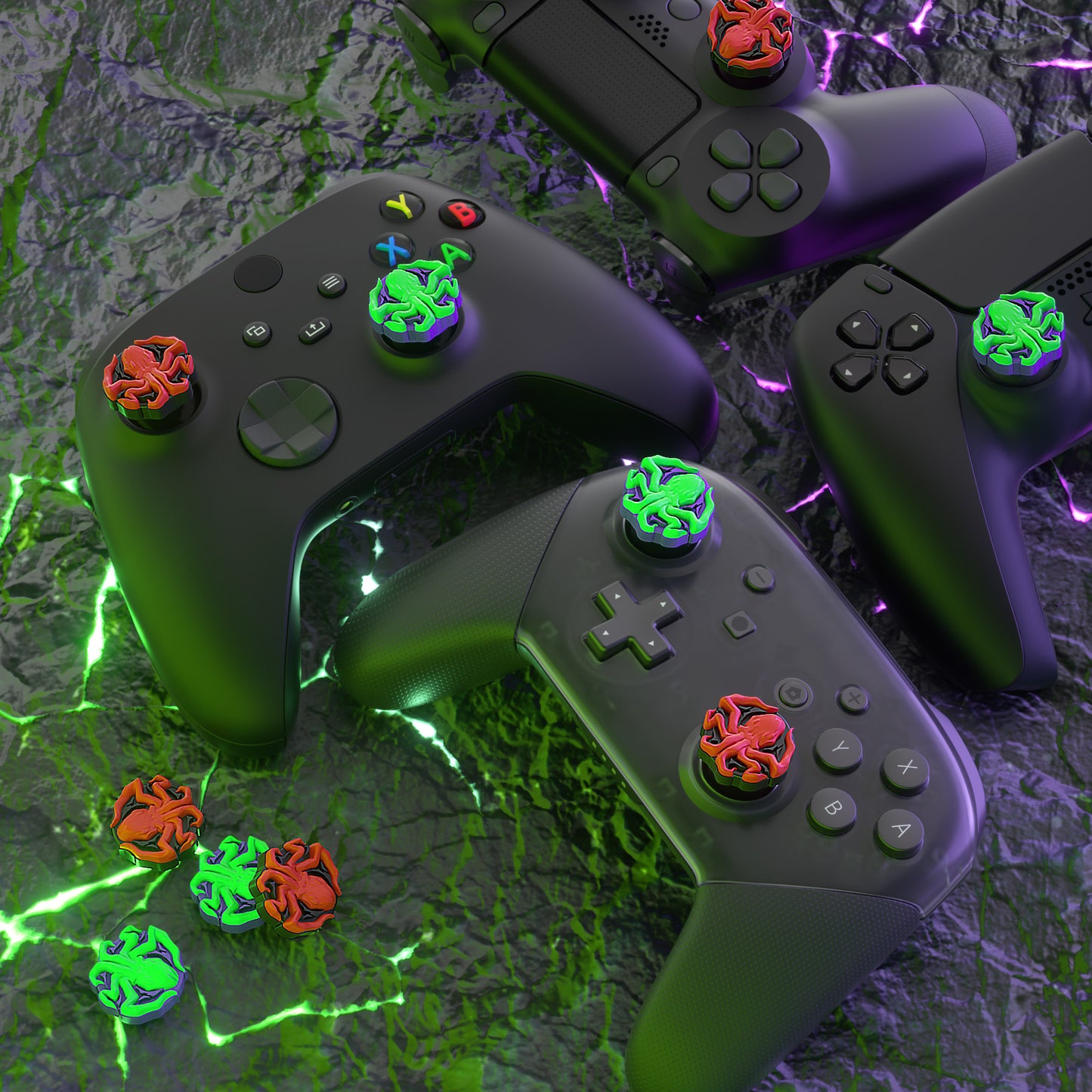 PlayVital Cute Thumb Grip Caps for ps5/4 Controller, Silicone Analog Stick Caps Cover for Xbox Series X/S, Thumbstick Caps for Switch Pro Controller - Cthulhu the Octopus - PJM3028 PlayVital