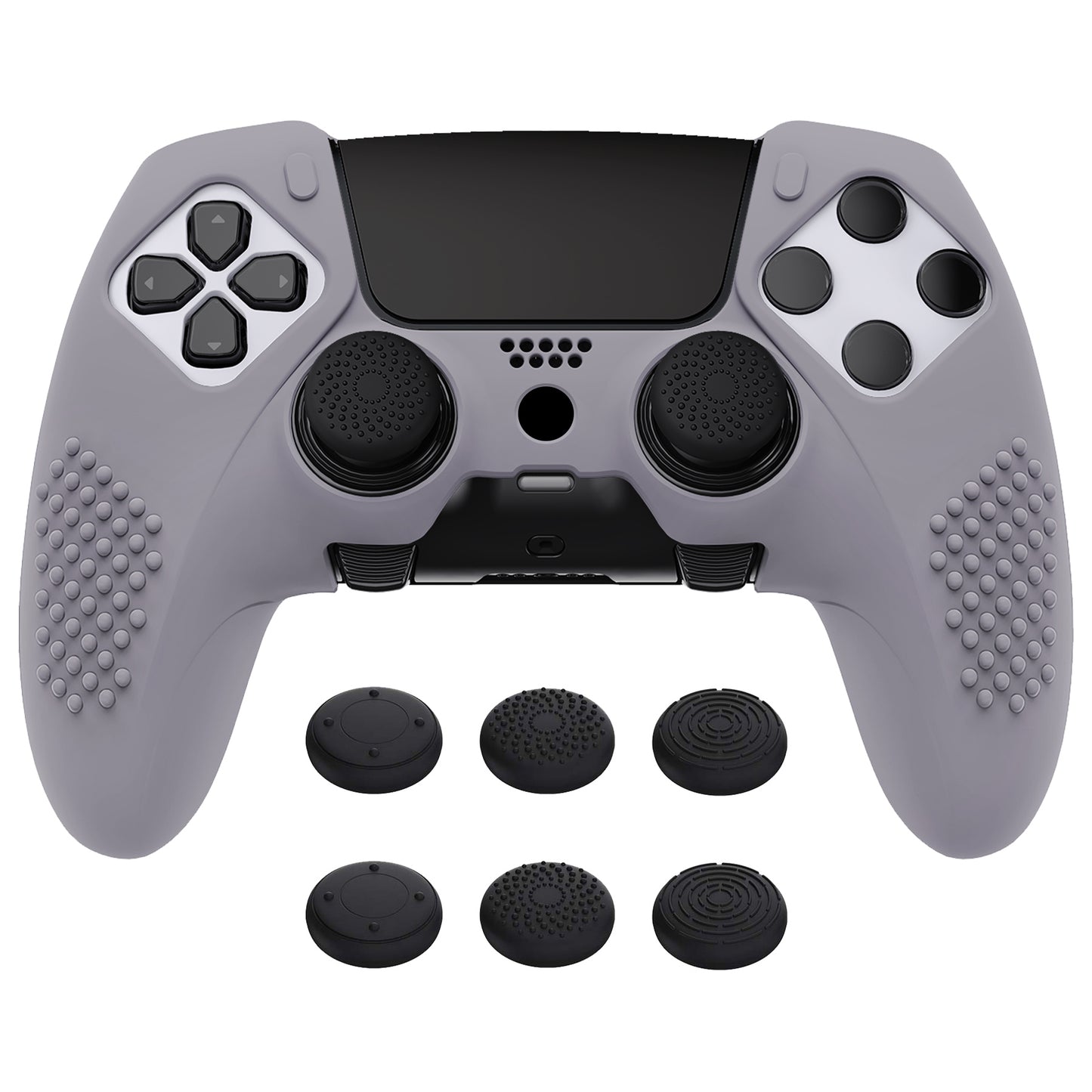 PlayVital 3D Studded Edition Anti-Slip Silicone Cover Case with Thumb Grip Caps for PS5 Edge Controller - Metallic Gray - ETPFP013 PlayVital