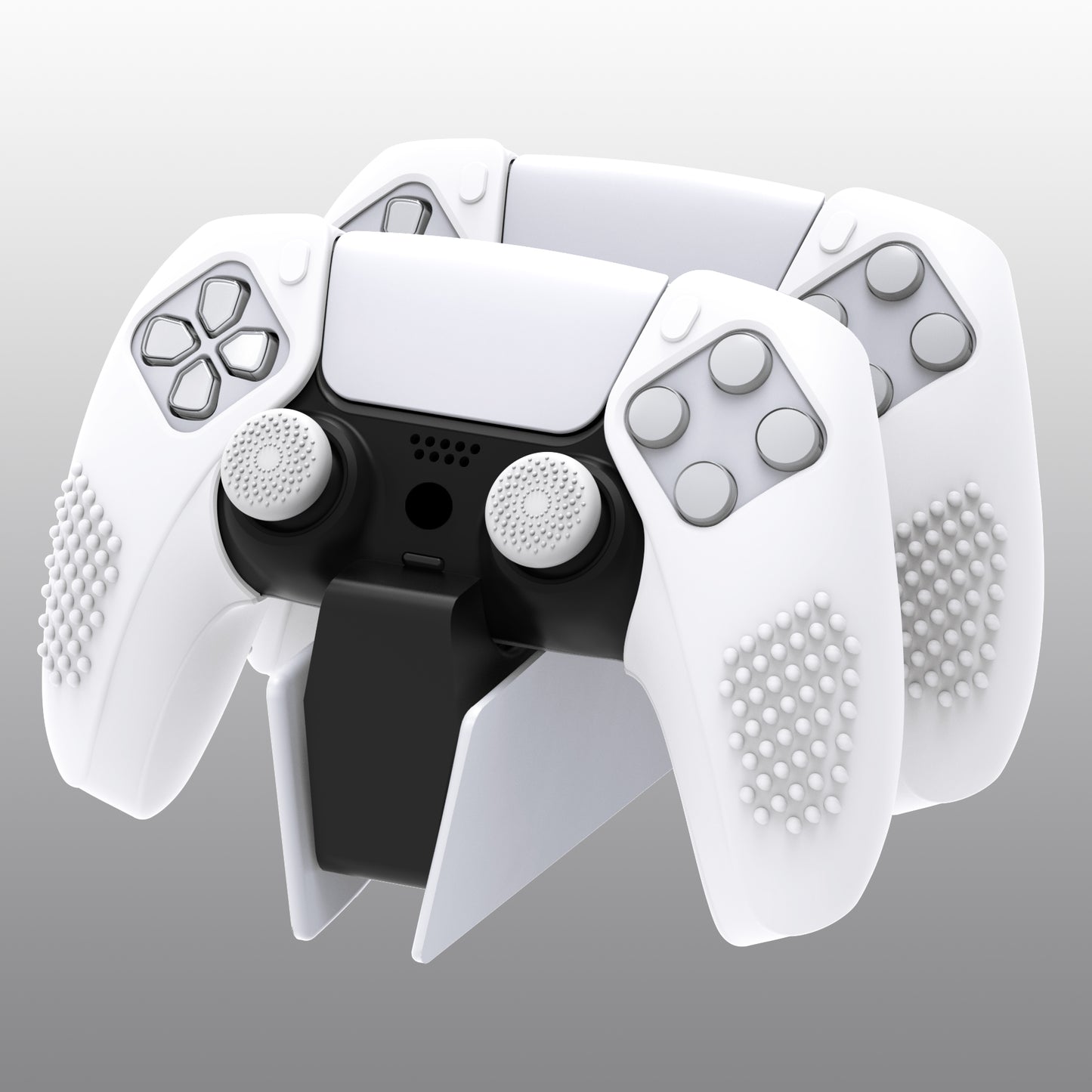PlayVital 3D Studded Edition Anti-Slip Silicone Cover Skin with Thumb Grip Caps for PS5 Wireless Controller, Compatible with Charging Station - White - TDPF034 PlayVital