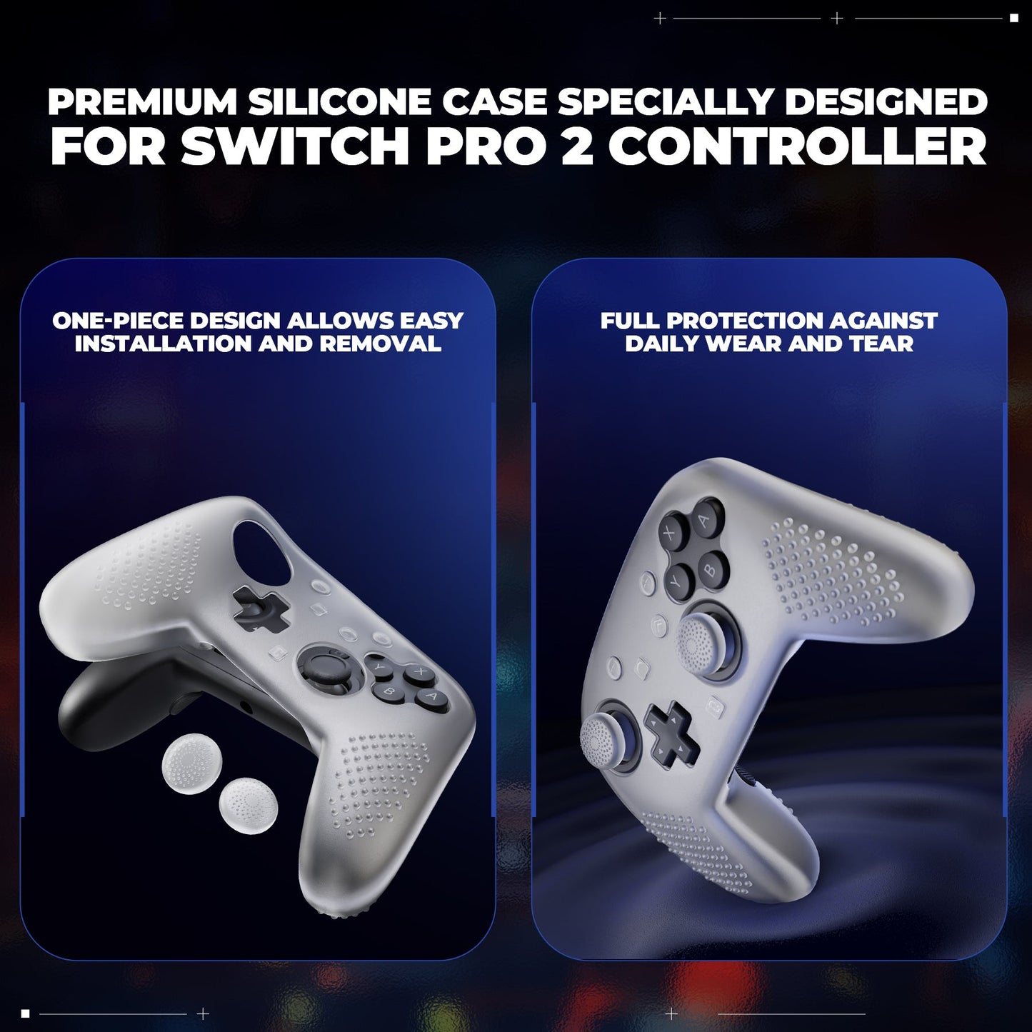 PlayVital 3D Studded Edition Silicone Cover Skin for Nintendo Switch 2 Pro Controller, Anti-Slip Grip Protector Case for Switch 2 Pro with Back Button Cap, Thumb Grips - Clear White PlayVital