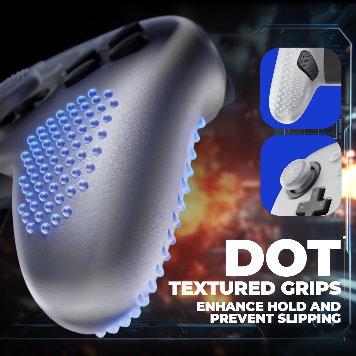 PlayVital 3D Studded Edition Silicone Cover Skin for Nintendo Switch 2 Pro Controller, Anti-Slip Grip Protector Case for Switch 2 Pro with Back Button Cap, Thumb Grips - Clear White PlayVital