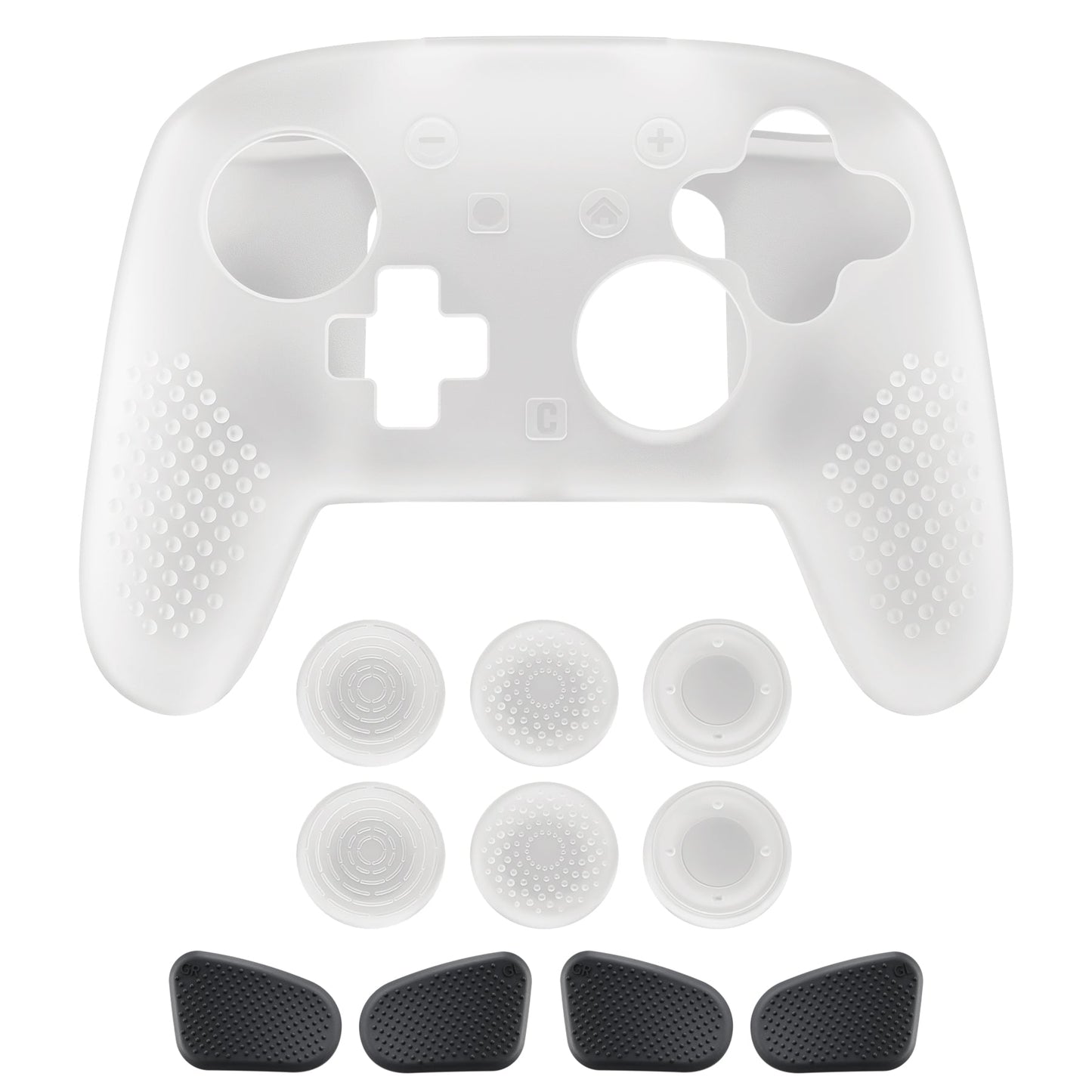 PlayVital 3D Studded Edition Silicone Cover Skin for Nintendo Switch 2 Pro Controller, Anti-Slip Grip Protector Case for Switch 2 Pro with Back Button Cap, Thumb Grips - Clear White PlayVital