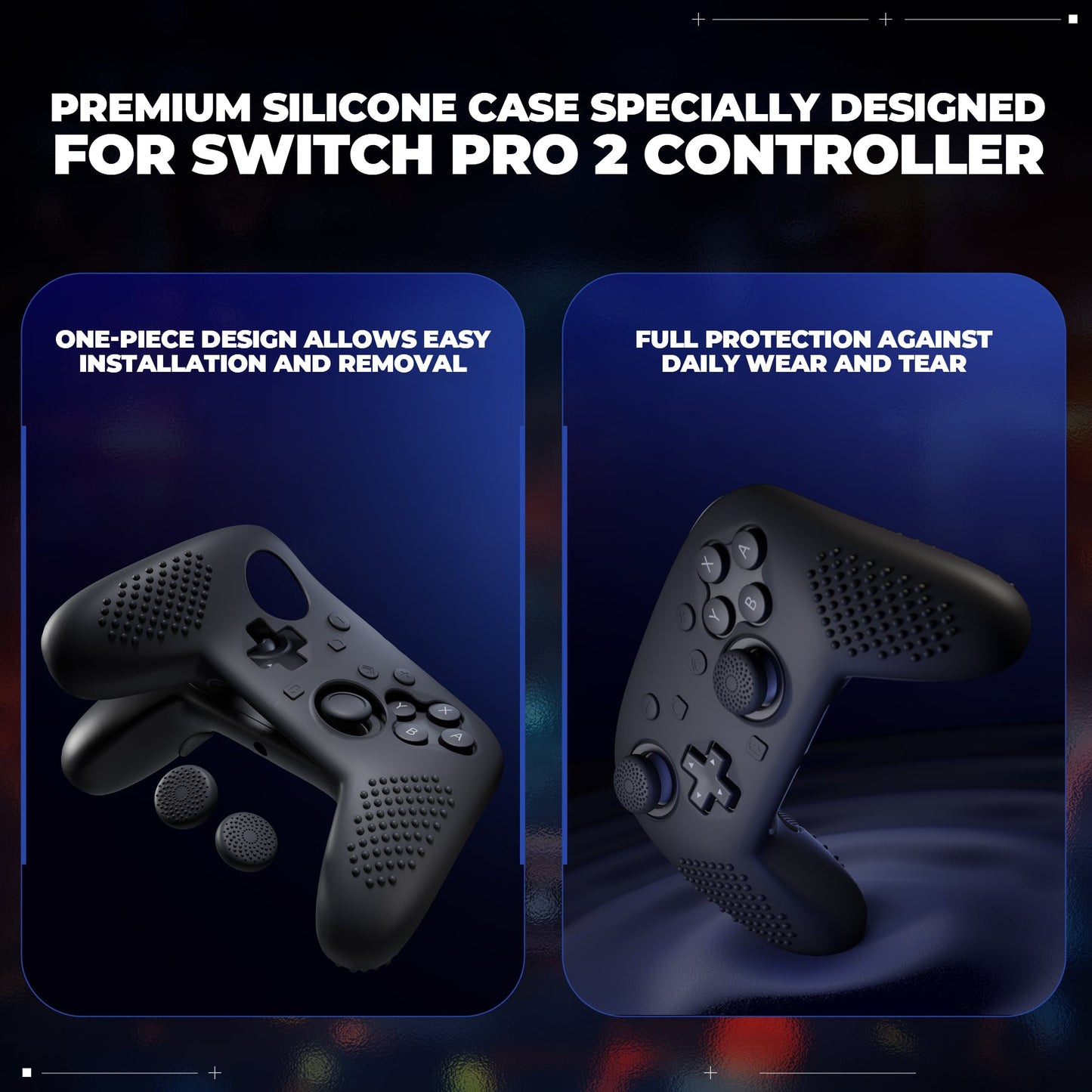 PlayVital 3D Studded Edition Silicone Cover Skin for Nintendo Switch 2 Pro Controller, Anti-Slip Grip Protector Case for Switch 2 Pro with Back Button Cap, Thumb Grips & Sticker - Black PlayVital