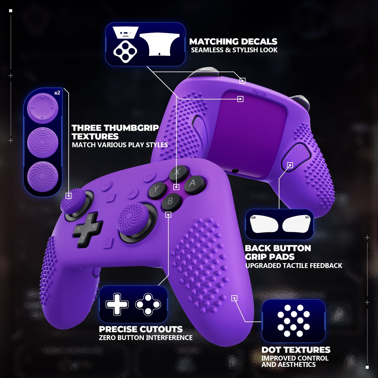 PlayVital 3D Studded Edition Silicone Cover Skin for Nintendo Switch 2 Pro Controller, Anti-Slip Grip Protector Case for Switch 2 Pro with Back Button Cap, Thumb Grips & Sticker - Purple PlayVital