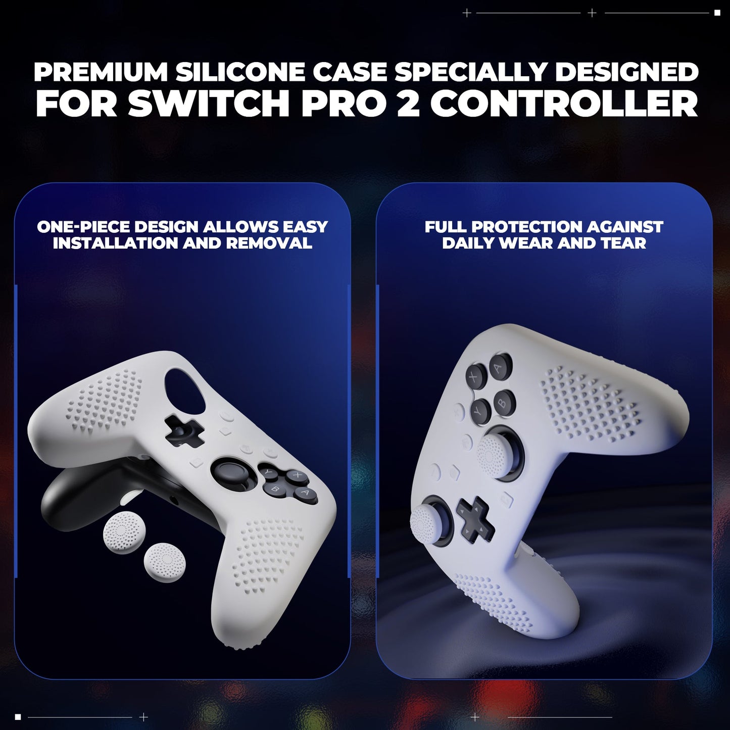 PlayVital 3D Studded Edition Silicone Cover Skin for Nintendo Switch 2 Pro Controller, Anti-Slip Grip Protector Case for Switch 2 Pro with Back Button Cap, Thumb Grips & Sticker - White PlayVital
