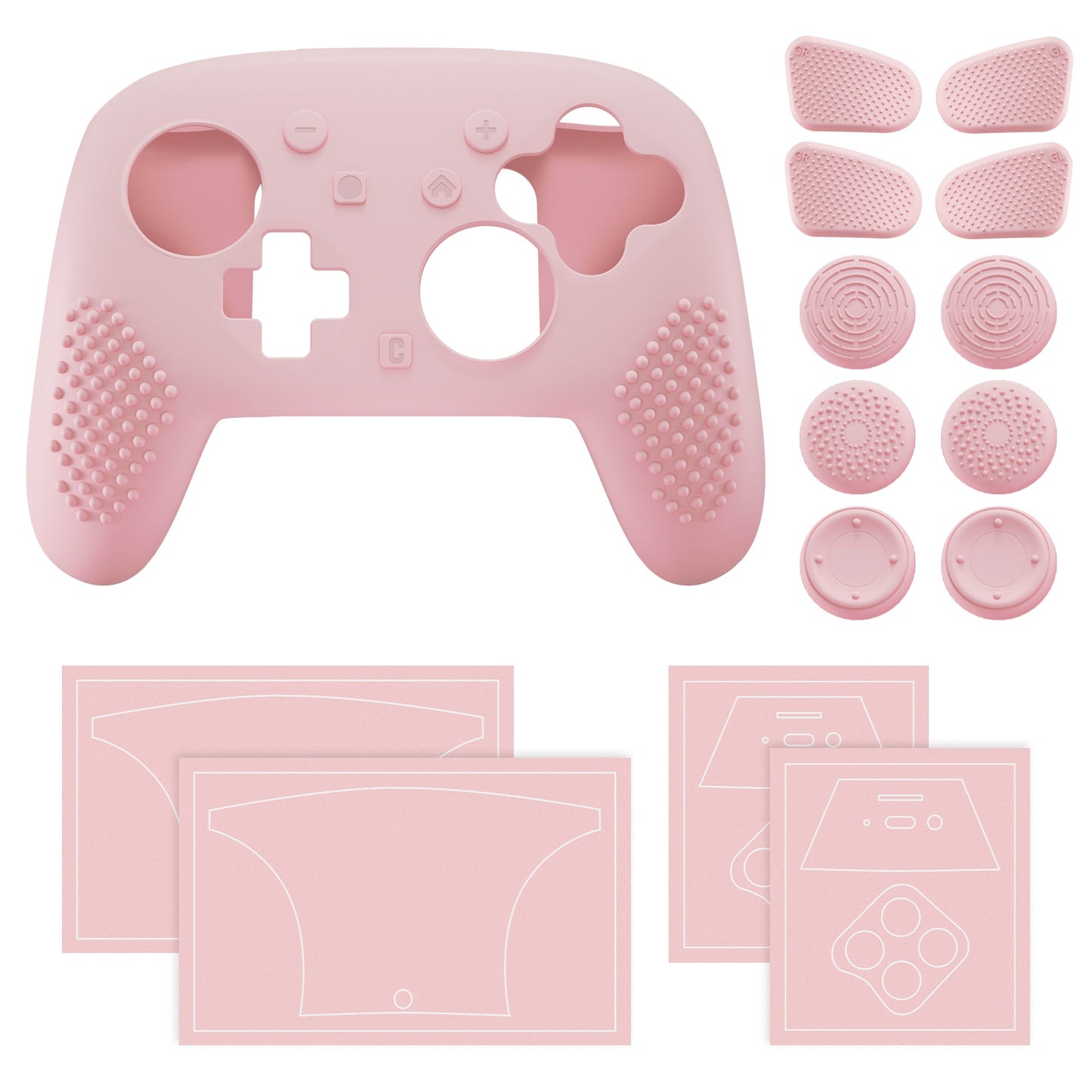 PlayVital 3D Studded Edition Silicone Cover Skin for Nintendo Switch 2 Pro Controller, Anti-Slip Grip Protector Case for Switch 2 Pro with Back Button Cap, Thumb Grips & Sticker - Cherry Blossoms Pink PlayVital