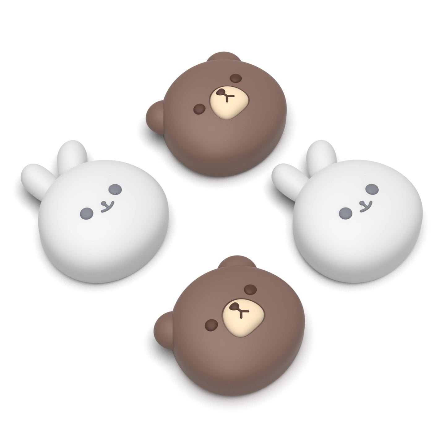 PlayVital 4 Pcs Cute Thumb Grip Caps for Nintendo Switch 2 - Chubby Bear & Smiley Bunny PlayVital
