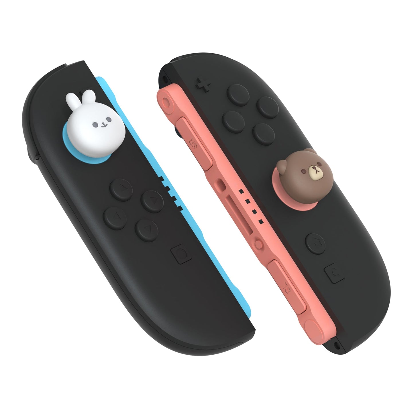 PlayVital 4 Pcs Cute Thumb Grip Caps for Nintendo Switch 2 - Chubby Bear & Smiley Bunny PlayVital