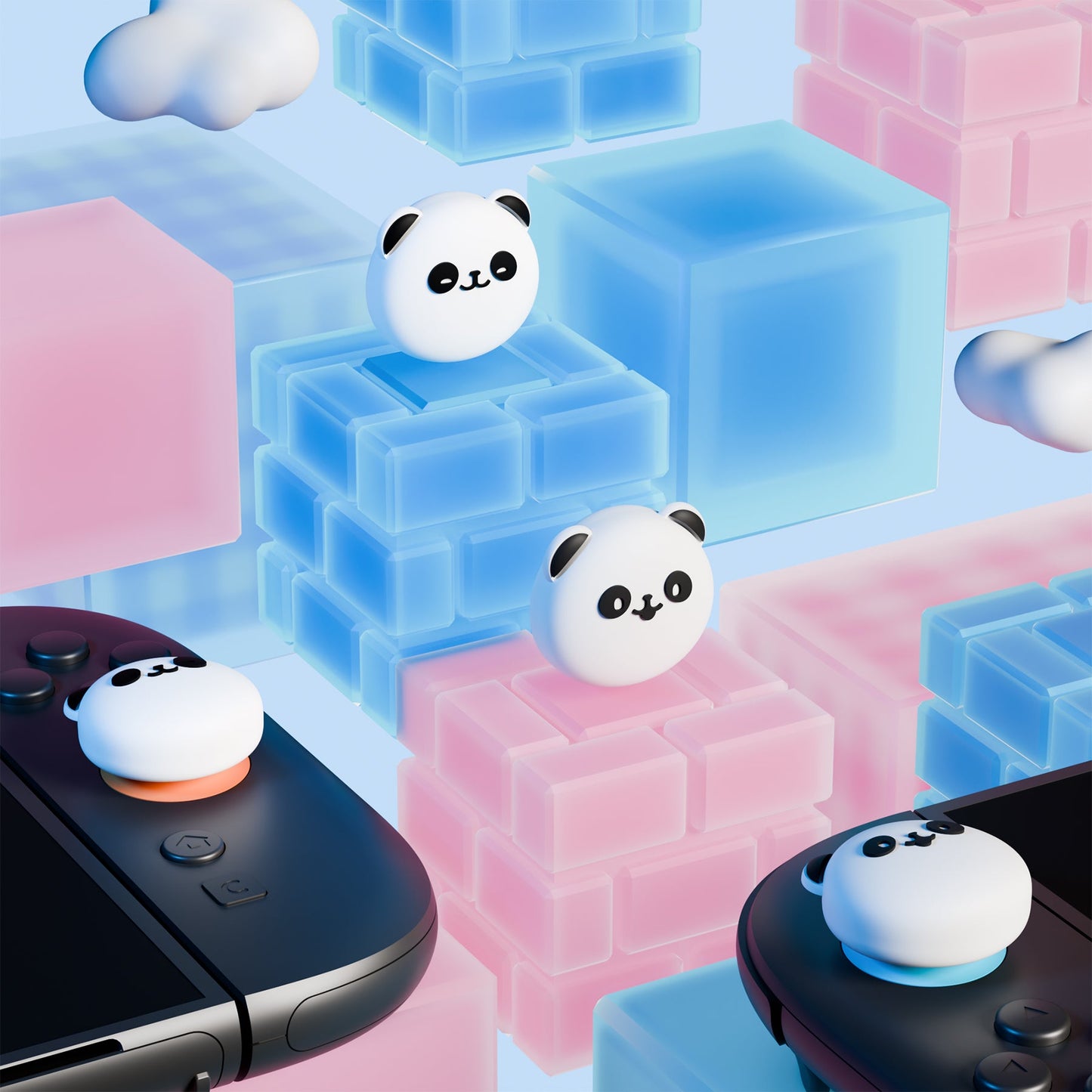 PlayVital 4 Pcs Cute Thumb Grip Caps for Nintendo Switch 2 - Chubby Panda PlayVital