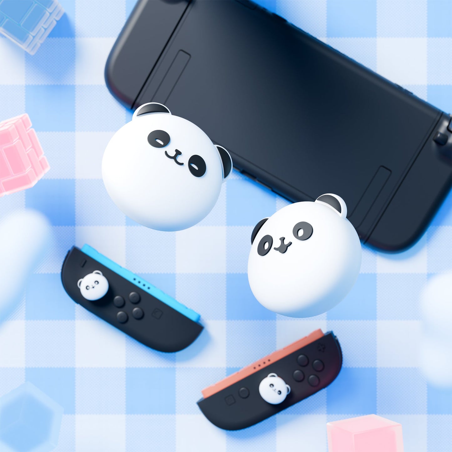 PlayVital 4 Pcs Cute Thumb Grip Caps for Nintendo Switch 2 - Chubby Panda PlayVital