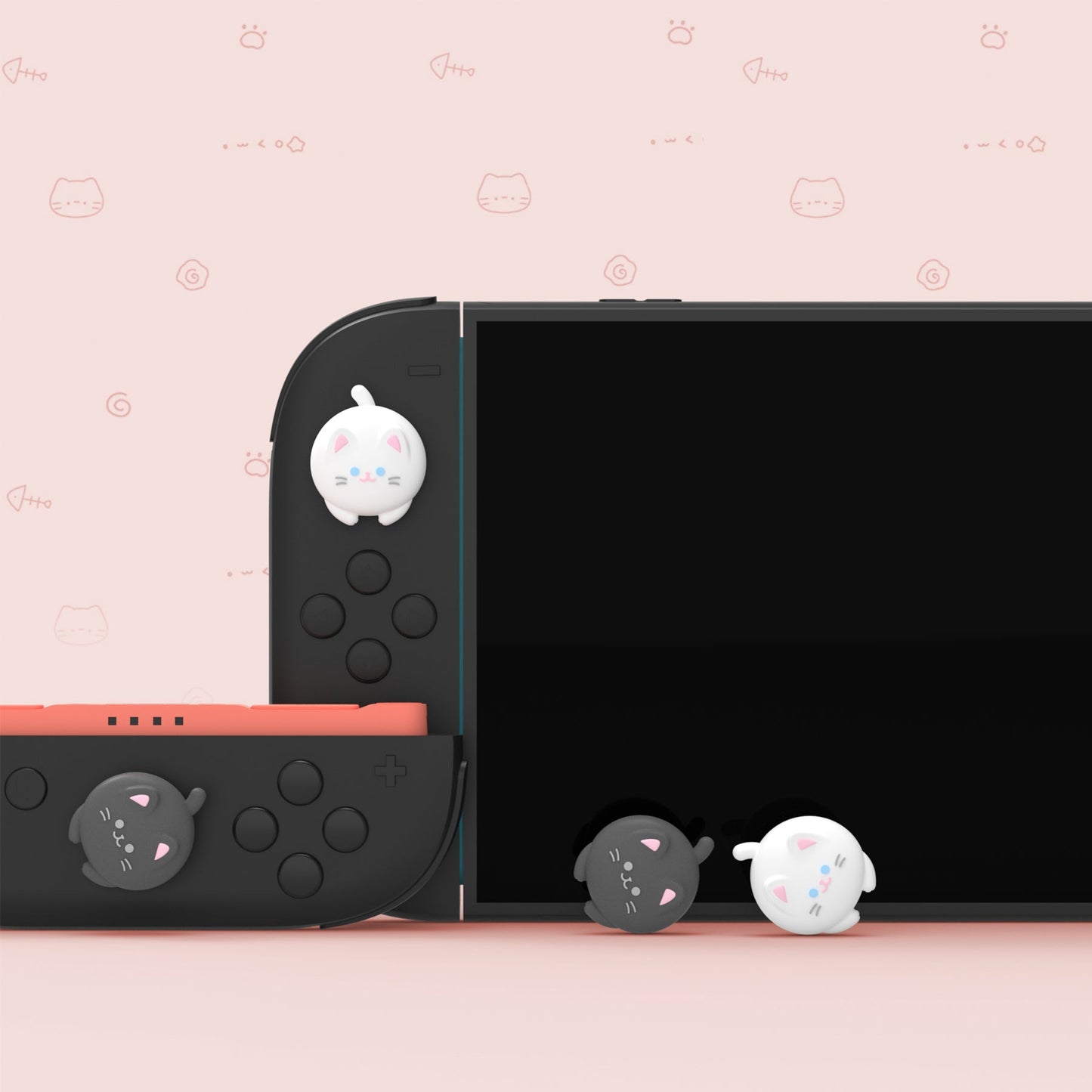 PlayVital 4 Pcs Cute Thumb Grip Caps for Nintendo Switch 2 - Cutie Kitty PlayVital