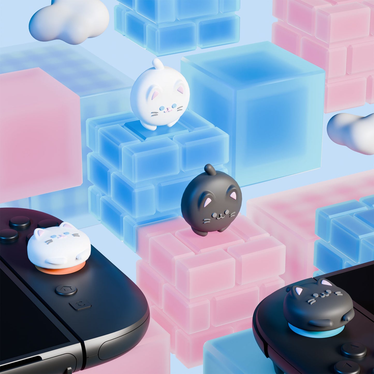 PlayVital 4 Pcs Cute Thumb Grip Caps for Nintendo Switch 2 - Cutie Kitty PlayVital