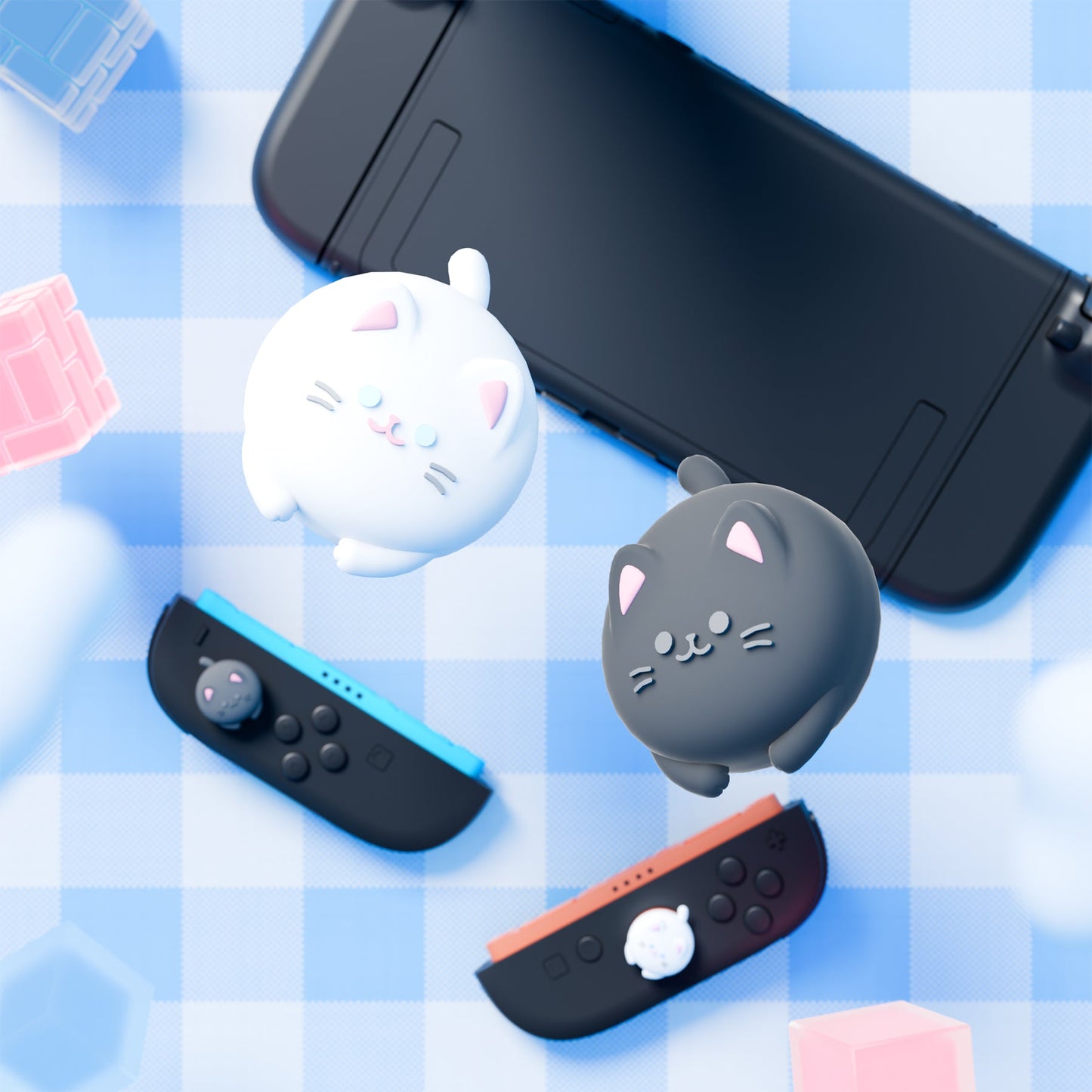 PlayVital 4 Pcs Cute Thumb Grip Caps for Nintendo Switch 2 - Cutie Kitty PlayVital