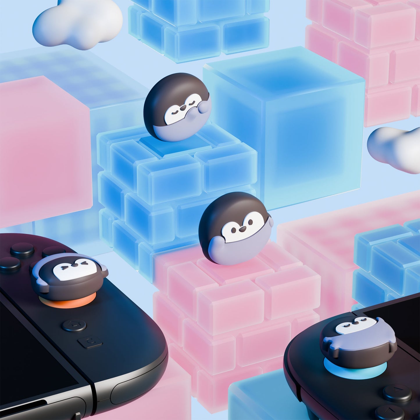 PlayVital 4 Pcs Cute Thumb Grip Caps for Nintendo Switch 2 - Cutie Penguin PlayVital