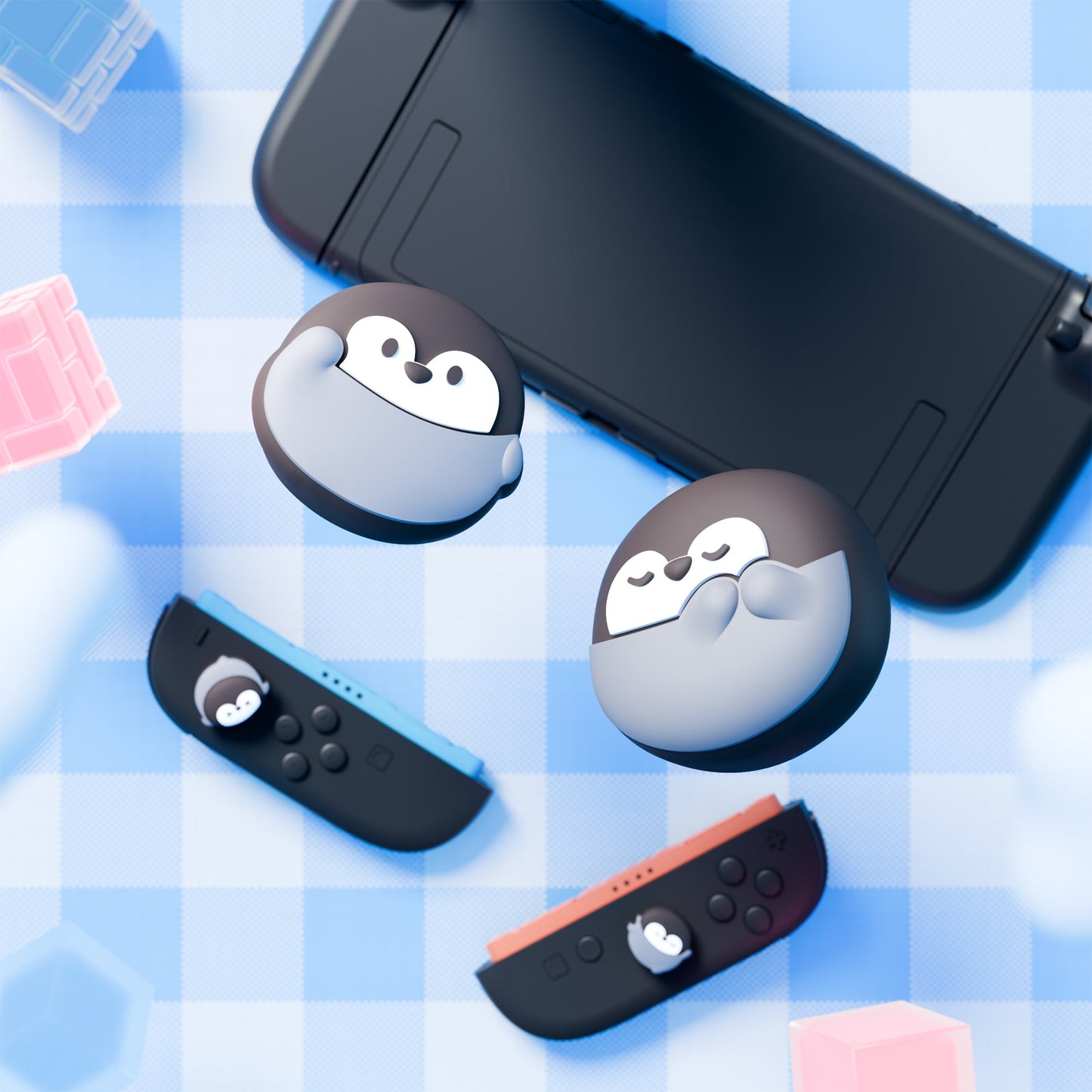 PlayVital 4 Pcs Cute Thumb Grip Caps for Nintendo Switch 2 - Cutie Penguin PlayVital