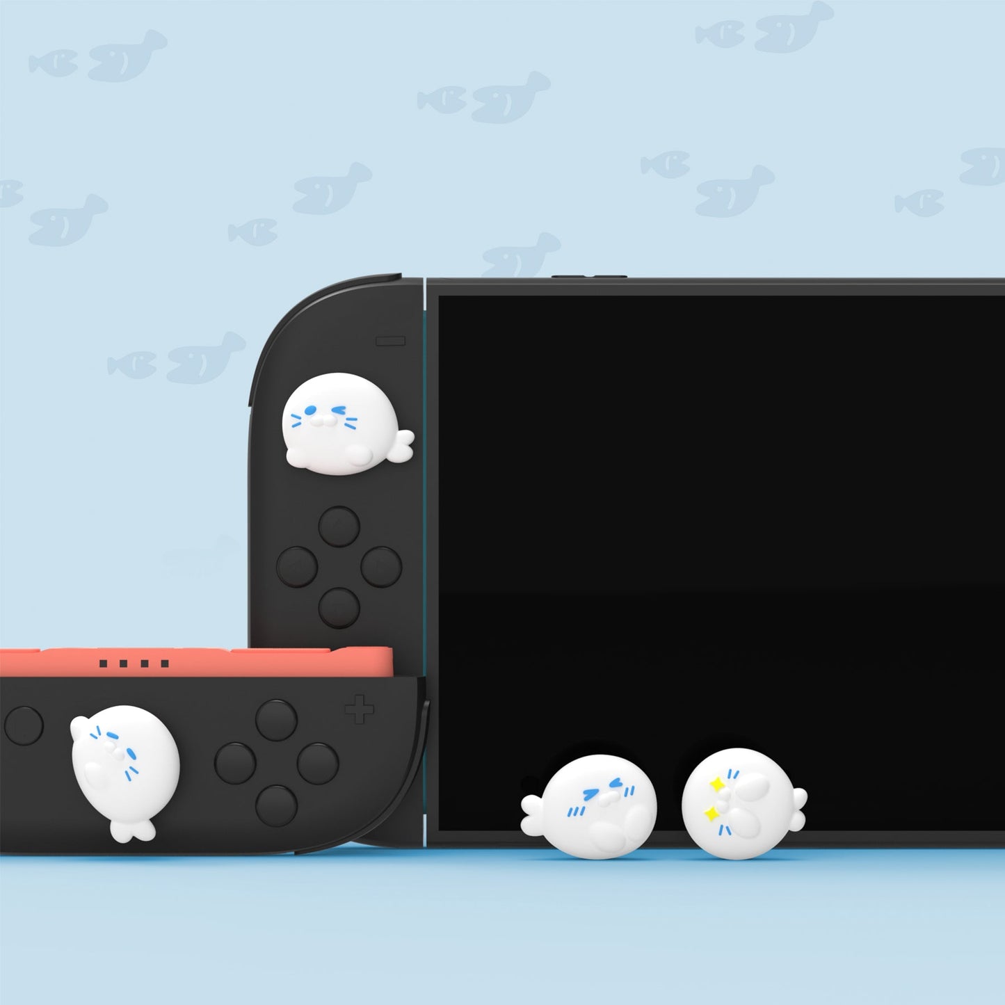 PlayVital 4 Pcs Cute Thumb Grip Caps for Nintendo Switch 2 - Cutie Seal Squad PlayVital