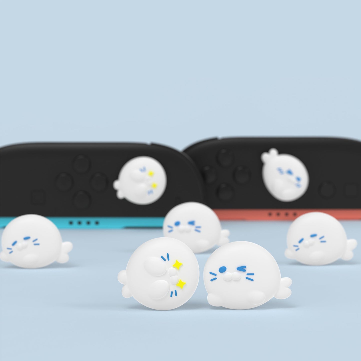 PlayVital 4 Pcs Cute Thumb Grip Caps for Nintendo Switch 2 - Cutie Seal Squad PlayVital