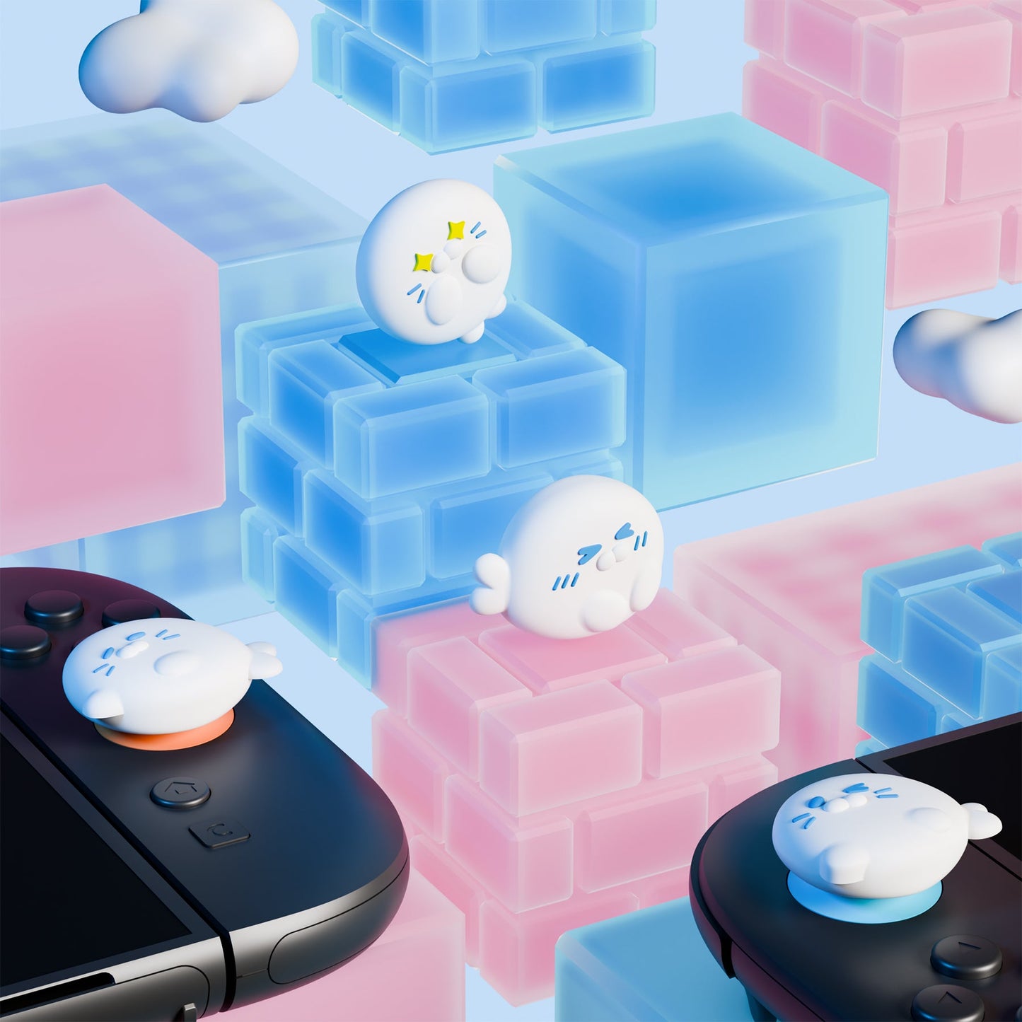PlayVital 4 Pcs Cute Thumb Grip Caps for Nintendo Switch 2 - Cutie Seal Squad PlayVital