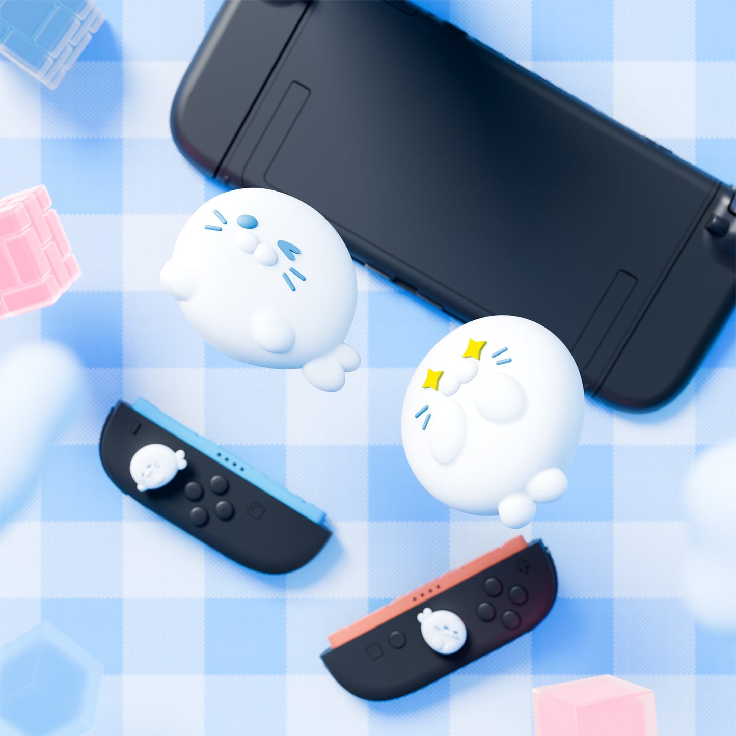 PlayVital 4 Pcs Cute Thumb Grip Caps for Nintendo Switch 2 - Cutie Seal Squad PlayVital