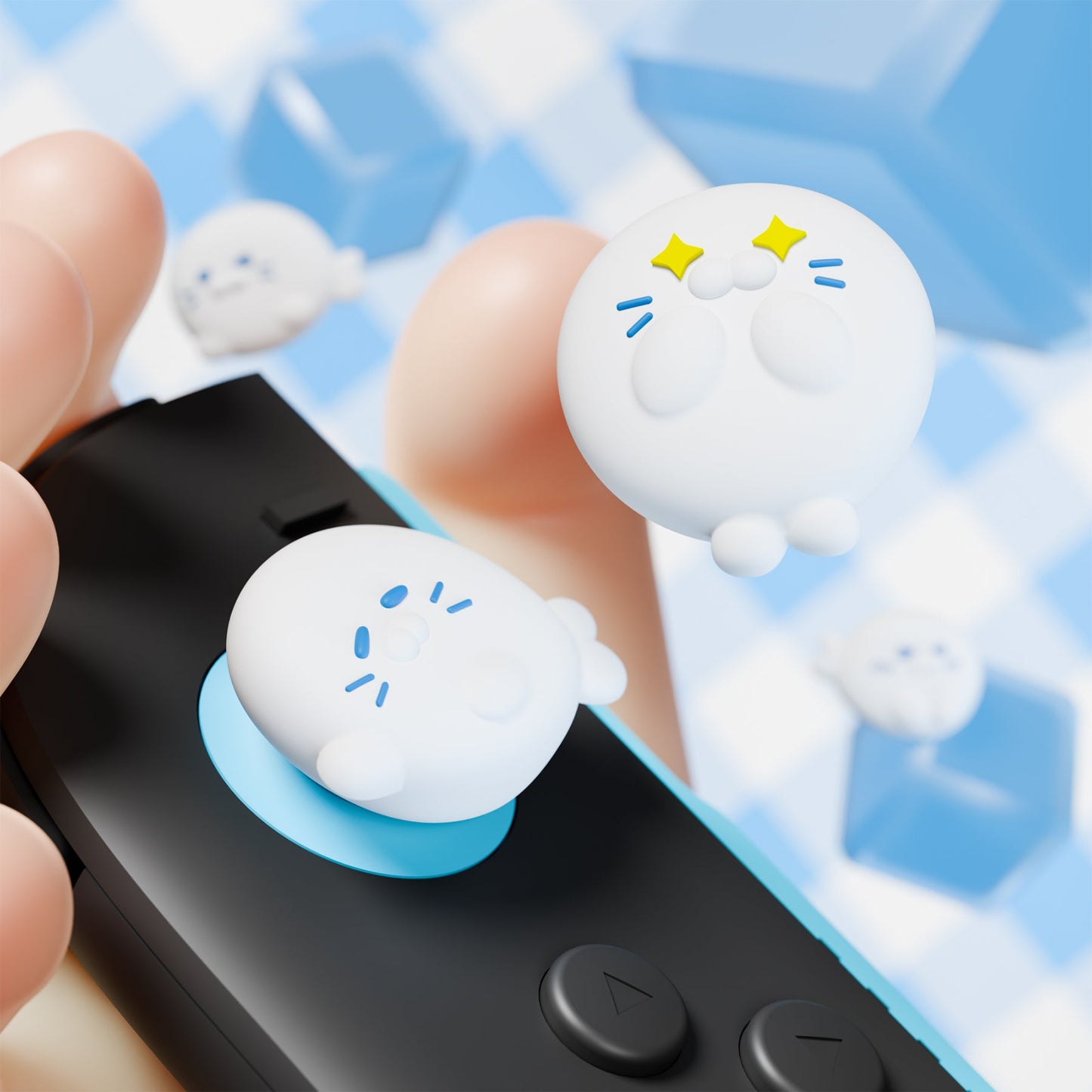 PlayVital 4 Pcs Cute Thumb Grip Caps for Nintendo Switch 2 - Cutie Seal Squad PlayVital