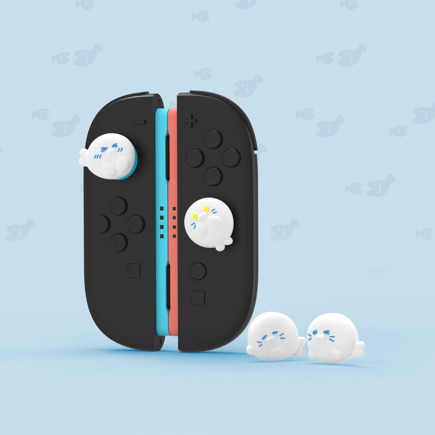 PlayVital 4 Pcs Cute Thumb Grip Caps for Nintendo Switch 2 - Cutie Seal Squad PlayVital