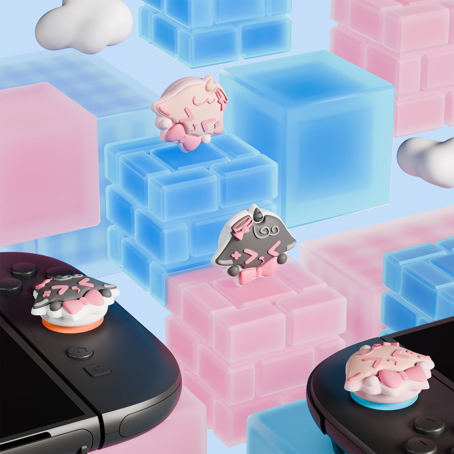 PlayVital 4 Pcs Cute Thumb Grip Caps for Nintendo Switch 2 - Needy Sheep PlayVital