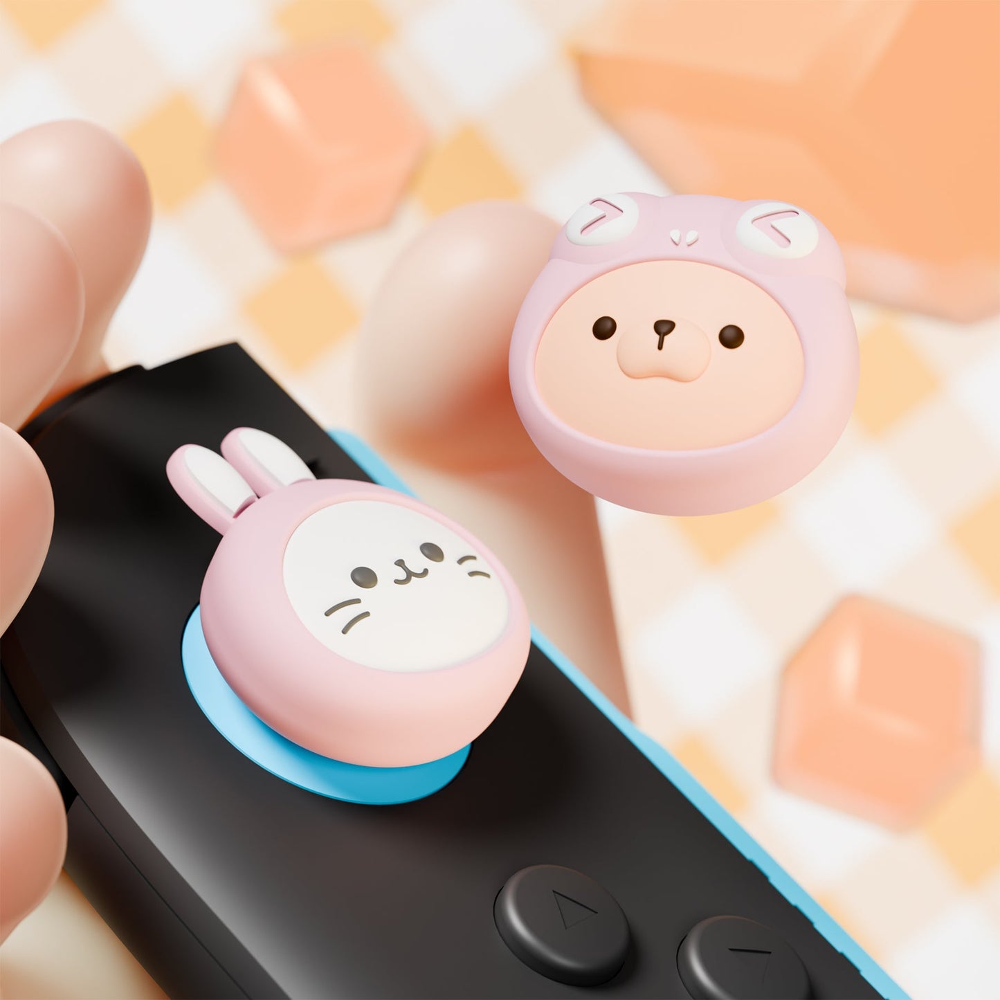 PlayVital 4 Pcs Cute Thumb Grip Caps for Nintendo Switch 2 - Pink Cosplaying Kitten & Puppy PlayVital
