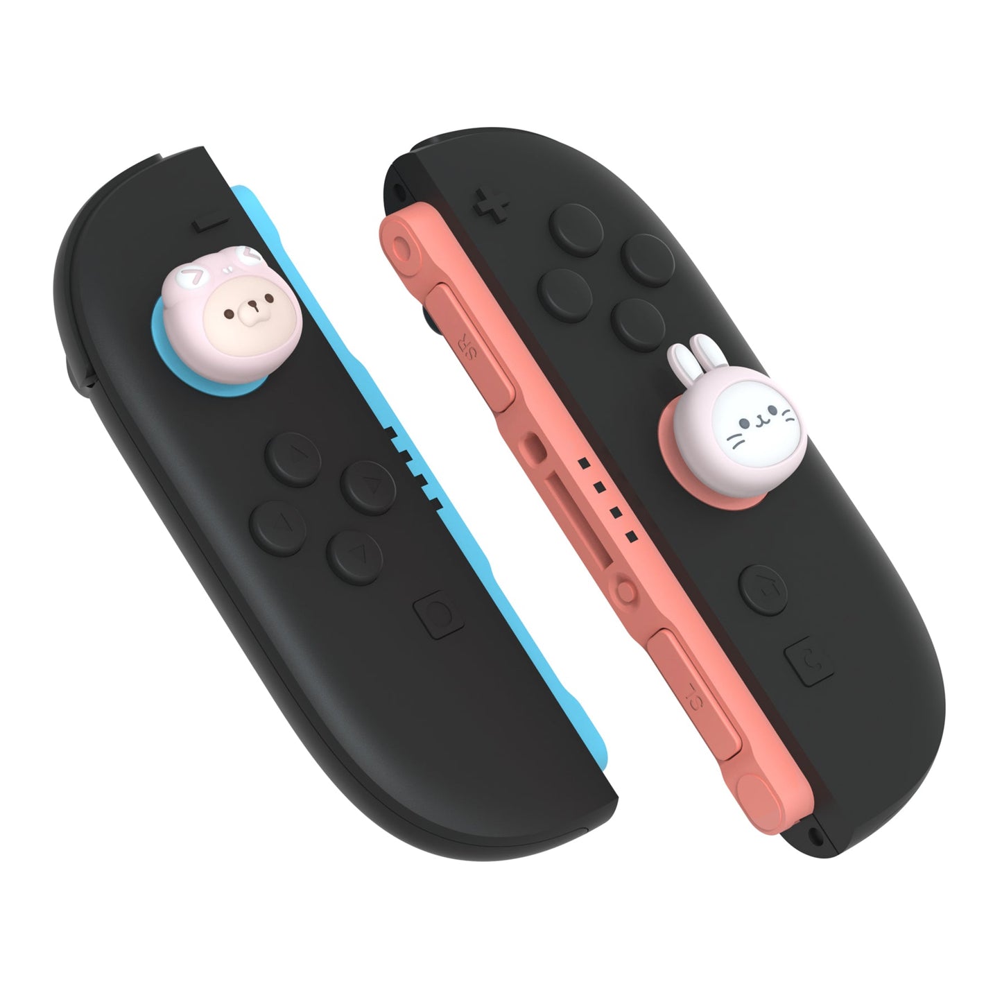 PlayVital 4 Pcs Cute Thumb Grip Caps for Nintendo Switch 2 - Pink Cosplaying Kitten & Puppy PlayVital