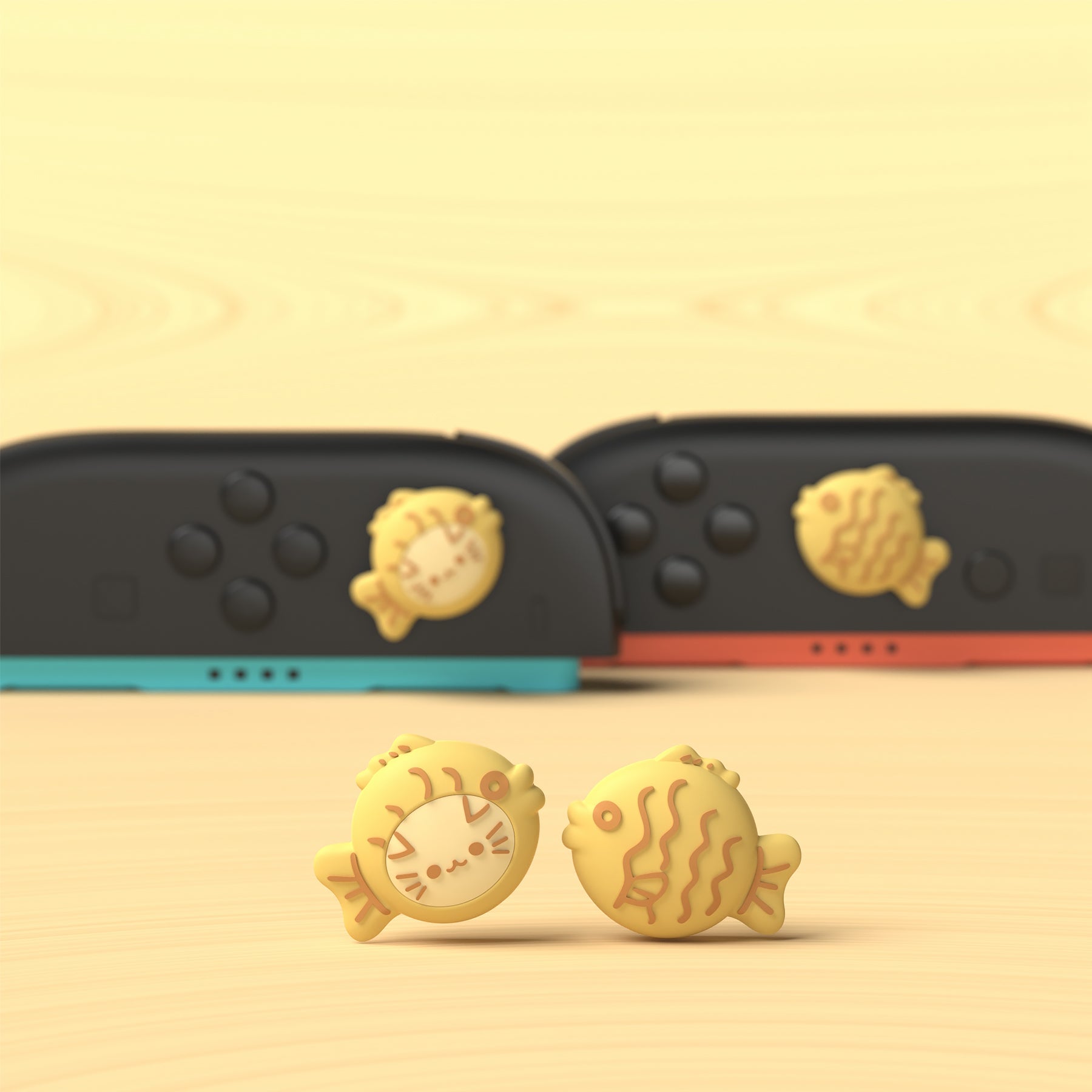 PlayVital 4 Pcs Cute Thumb Grip Caps for Nintendo Switch 2 - Taiyaki Kitten PlayVital