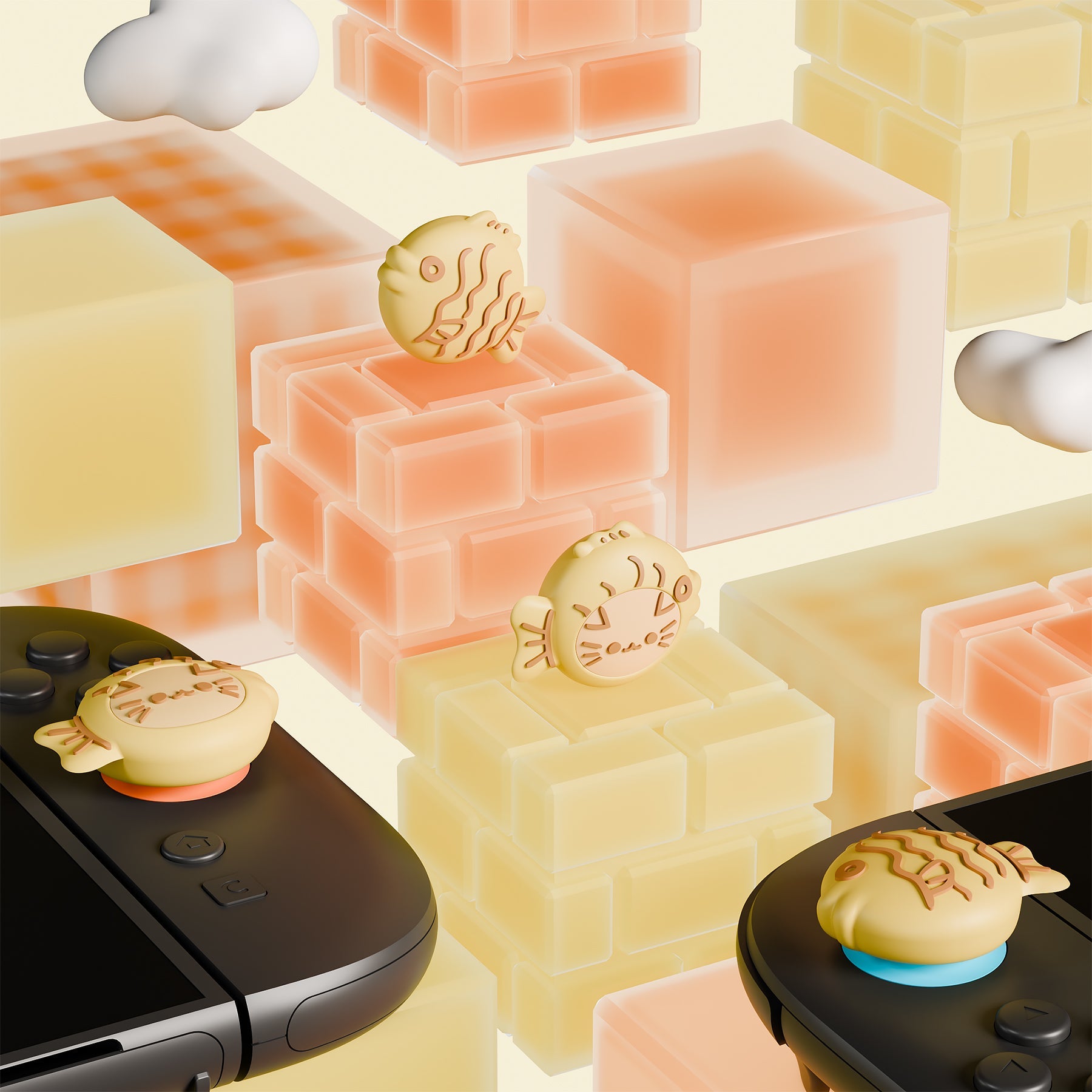 PlayVital 4 Pcs Cute Thumb Grip Caps for Nintendo Switch 2 - Taiyaki Kitten PlayVital