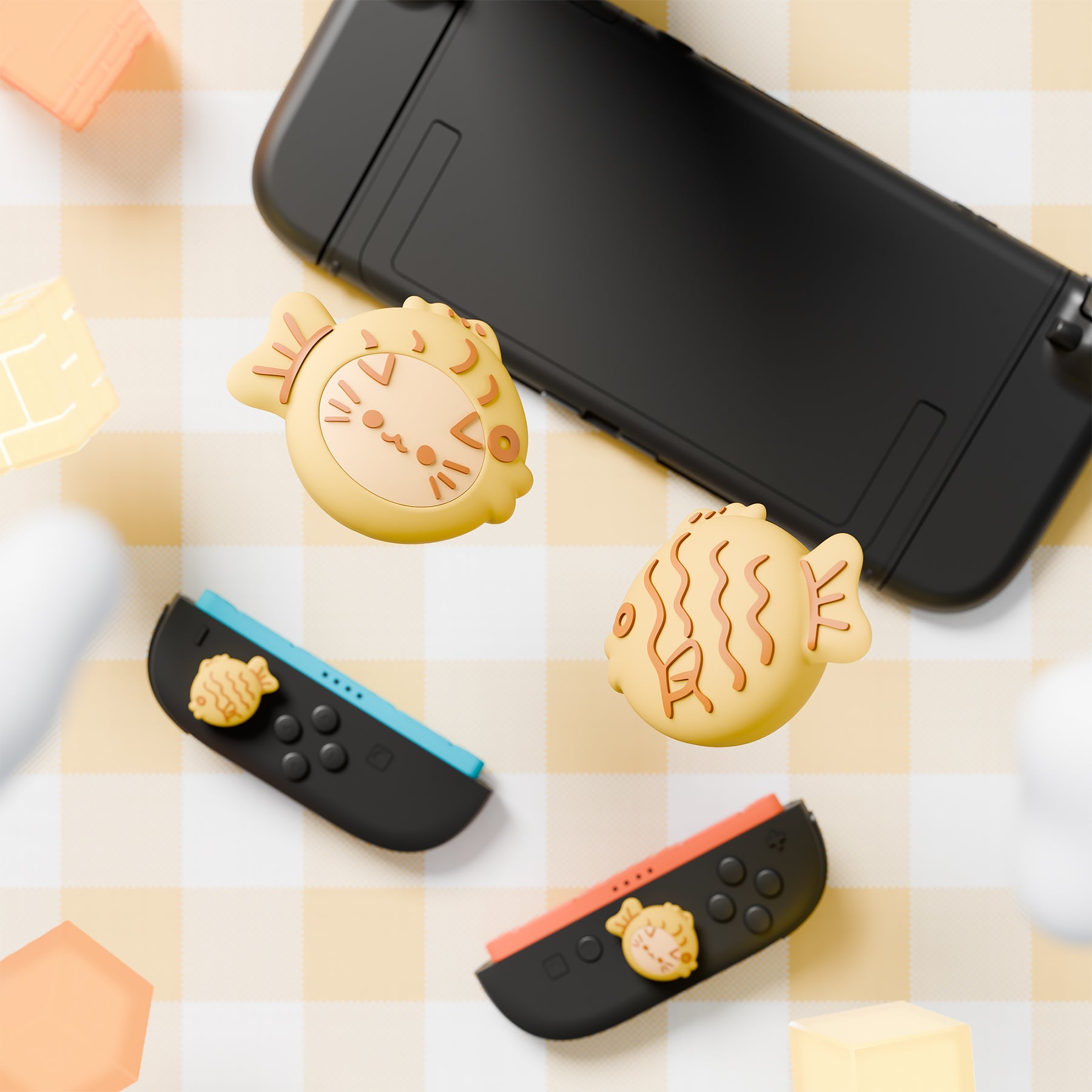 PlayVital 4 Pcs Cute Thumb Grip Caps for Nintendo Switch 2 - Taiyaki Kitten PlayVital