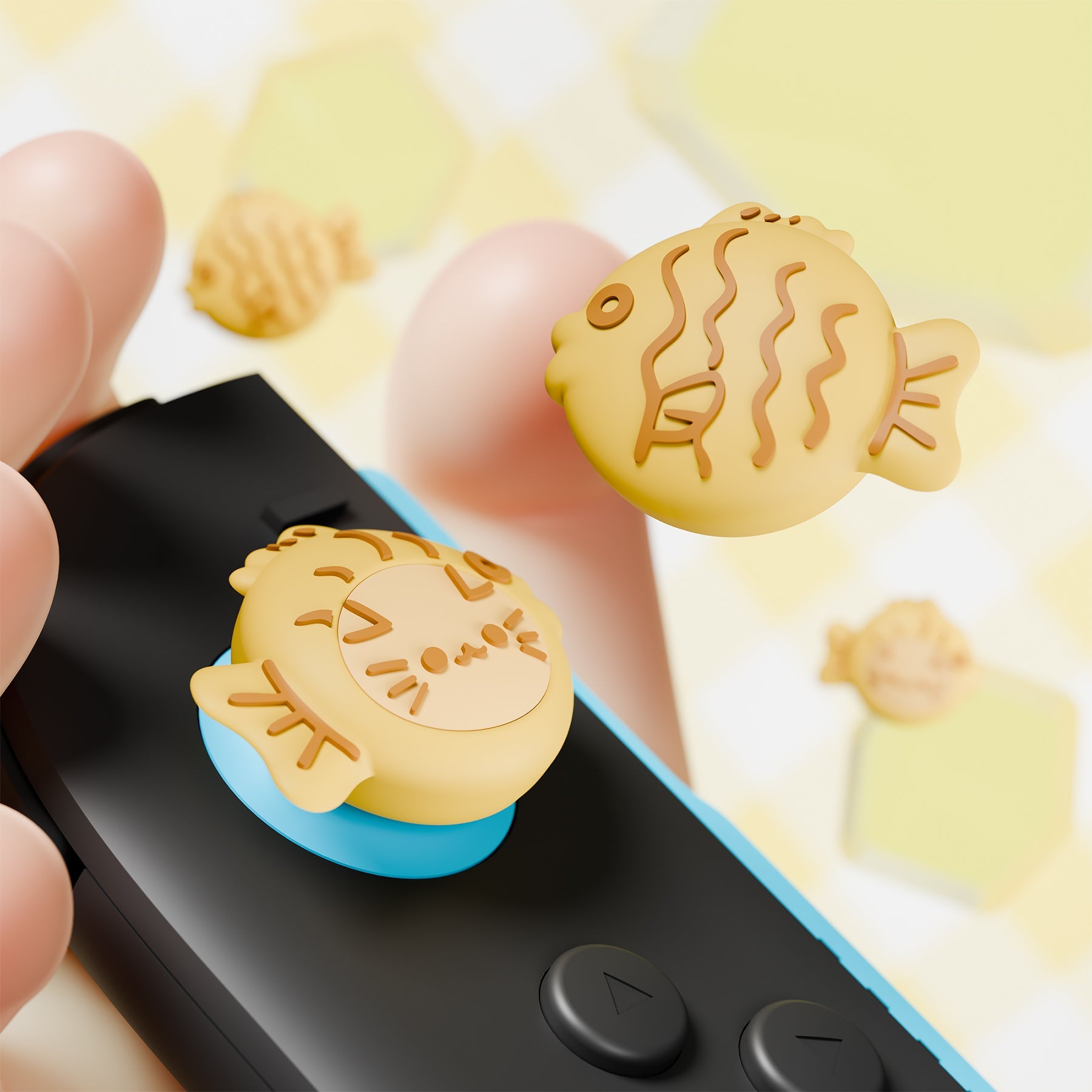 PlayVital 4 Pcs Cute Thumb Grip Caps for Nintendo Switch 2 - Taiyaki Kitten PlayVital