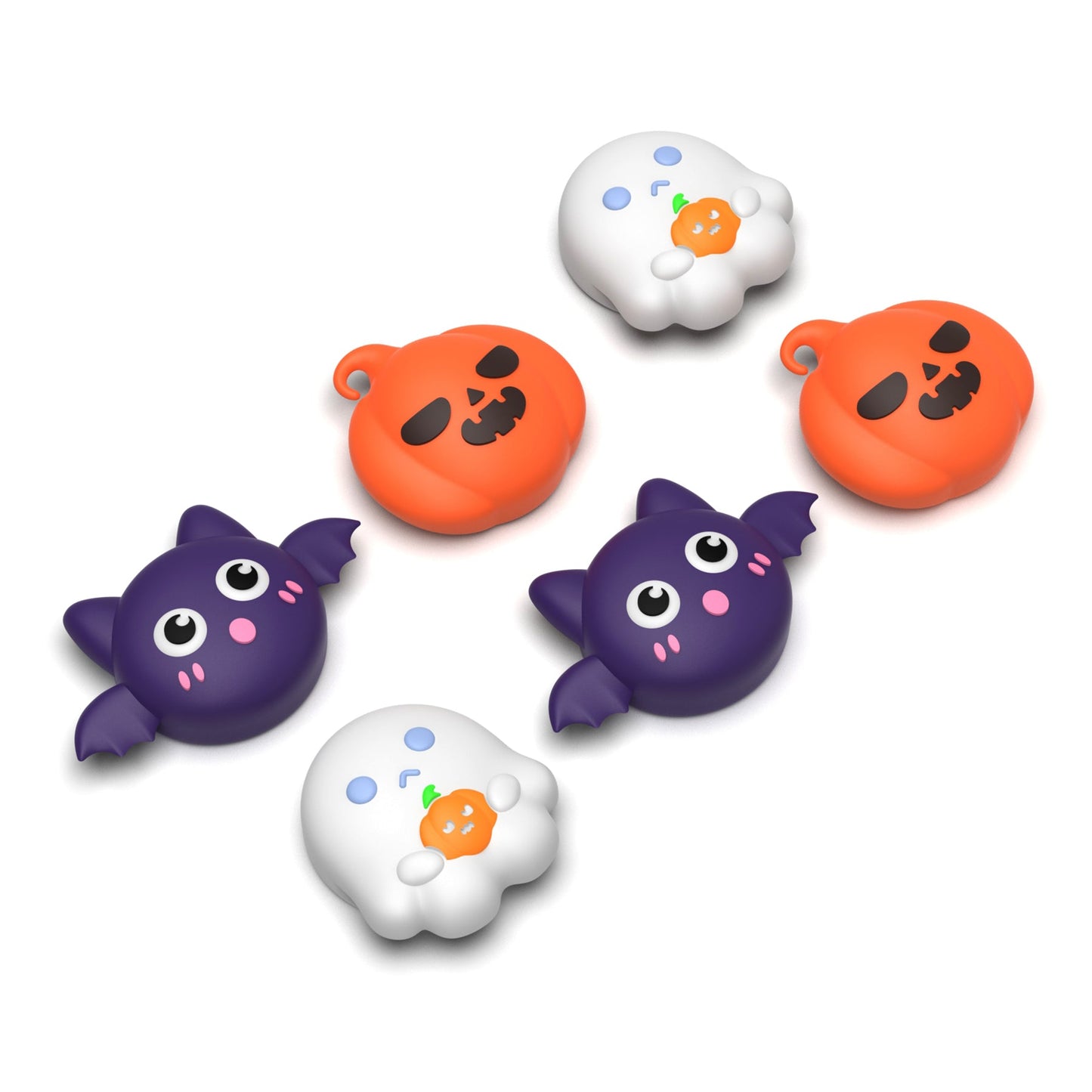 PlayVital 6 Pcs Cute Thumb Grip Caps for Nintendo Switch 2 - Halloween Pumpkin Bat with Spooky Ghost PlayVital