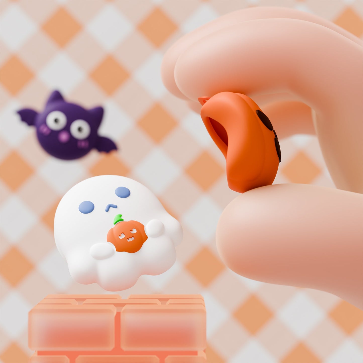 PlayVital 6 Pcs Cute Thumb Grip Caps for Nintendo Switch 2 - Halloween Pumpkin Bat with Spooky Ghost PlayVital