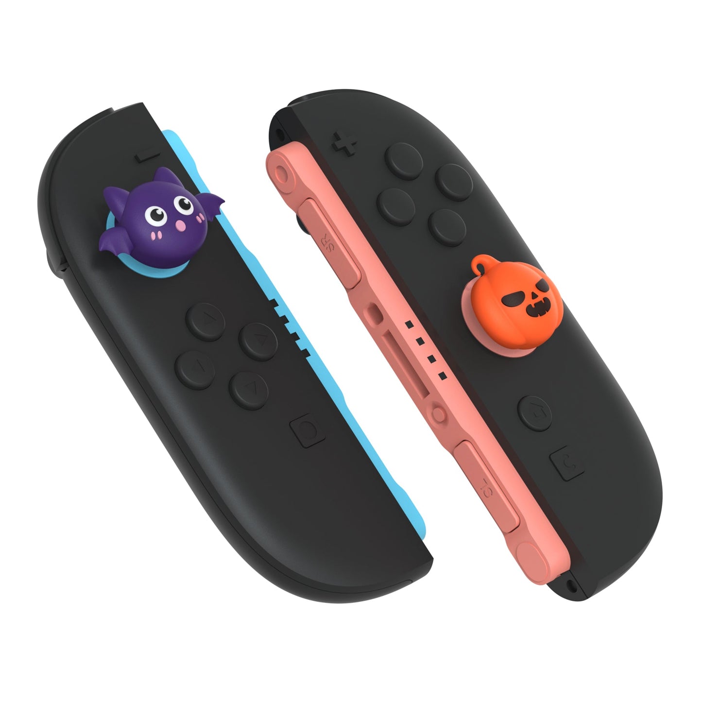 PlayVital 6 Pcs Cute Thumb Grip Caps for Nintendo Switch 2 - Halloween Pumpkin Bat with Spooky Ghost PlayVital