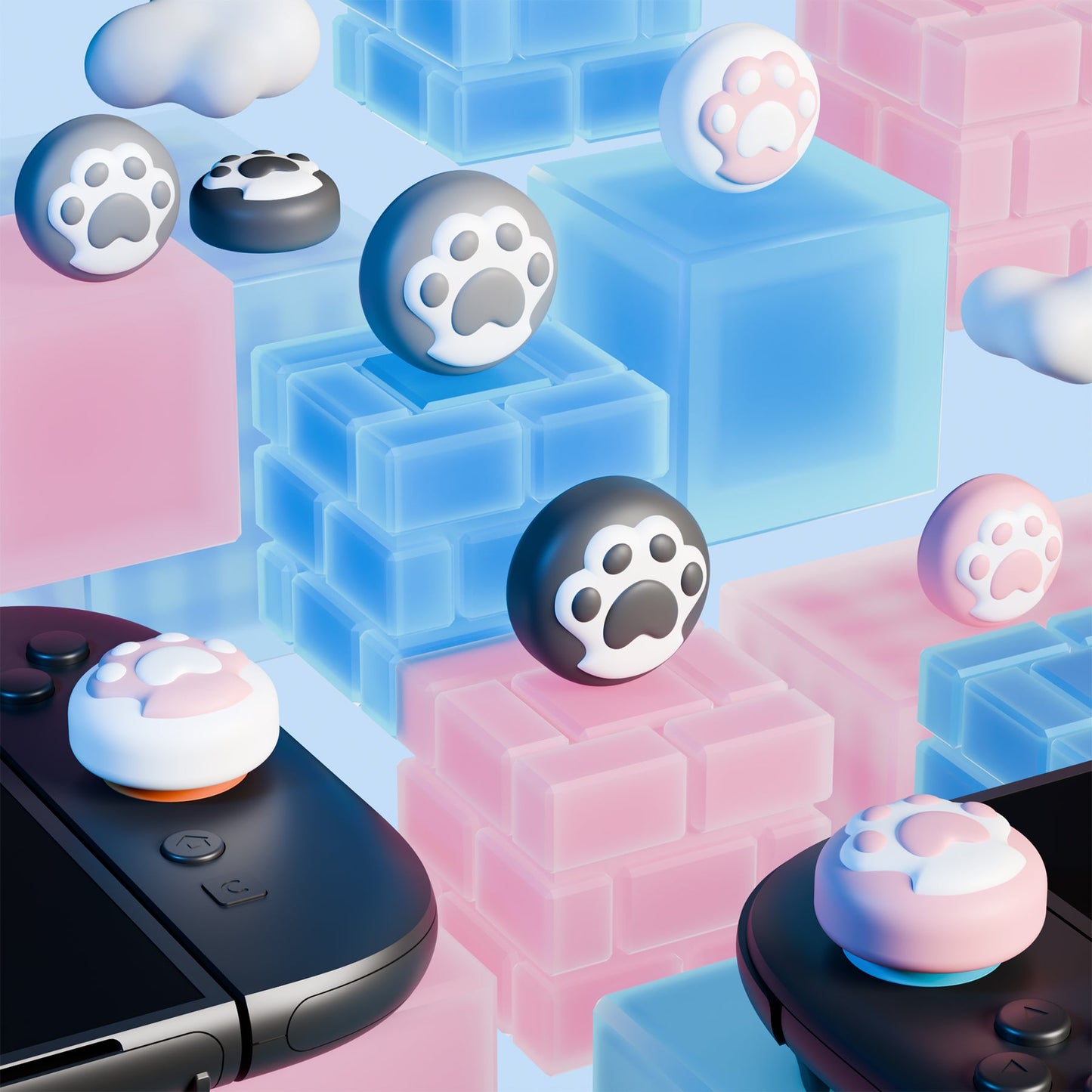 PlayVital 8 Pcs Cute Thumb Grip Caps for Nintendo Switch 2 - Cat Paw PlayVital