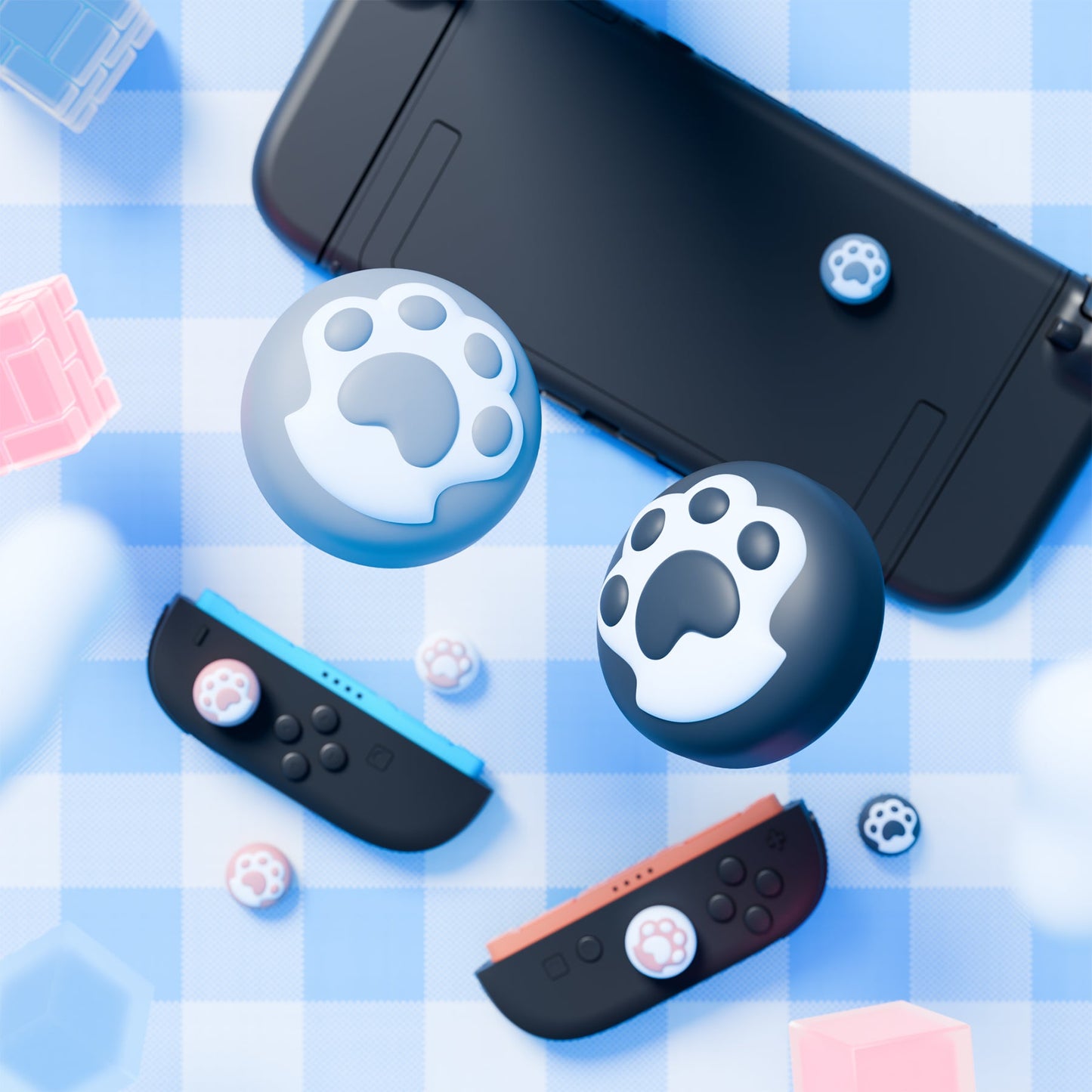 PlayVital 8 Pcs Cute Thumb Grip Caps for Nintendo Switch 2 - Cat Paw PlayVital