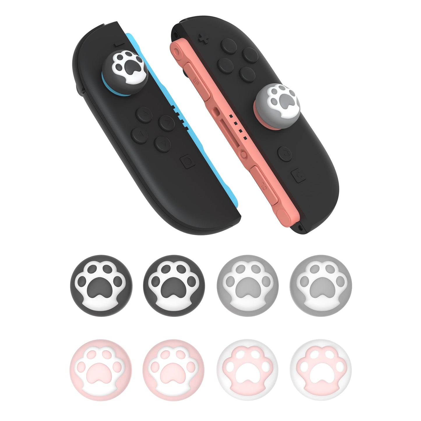 PlayVital 8 Pcs Cute Thumb Grip Caps for Nintendo Switch 2 - Cat Paw PlayVital