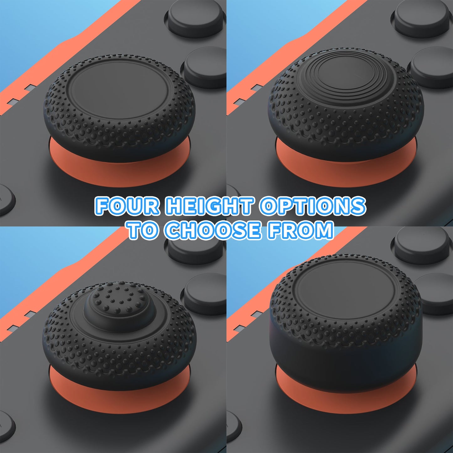 PlayVital 8 in 1 Pro Thumbs Grip Caps for Nintendo Switch 2, 8Pcs Ergonomic Anti-Slip Joystick Caps for Joycon 2 Grip - Black PlayVital