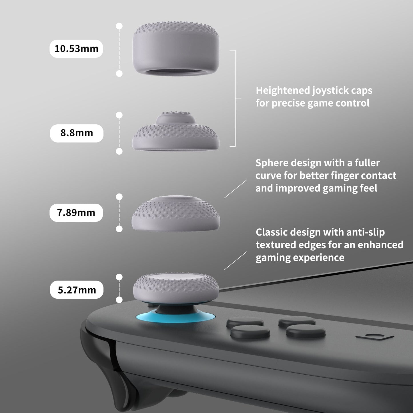 PlayVital 8 in 1 Pro Thumbs Grip Caps for Nintendo Switch 2, 8Pcs Ergonomic Anti-Slip Joystick Caps for Joycon 2 Grip - New Hope Gray PlayVital