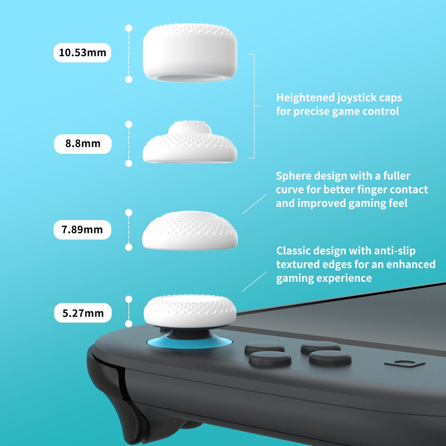 PlayVital 8 in 1 Pro Thumbs Grip Caps for Nintendo Switch 2, 8Pcs Ergonomic Anti-Slip Joystick Caps for Joycon 2 Grip - White PlayVital