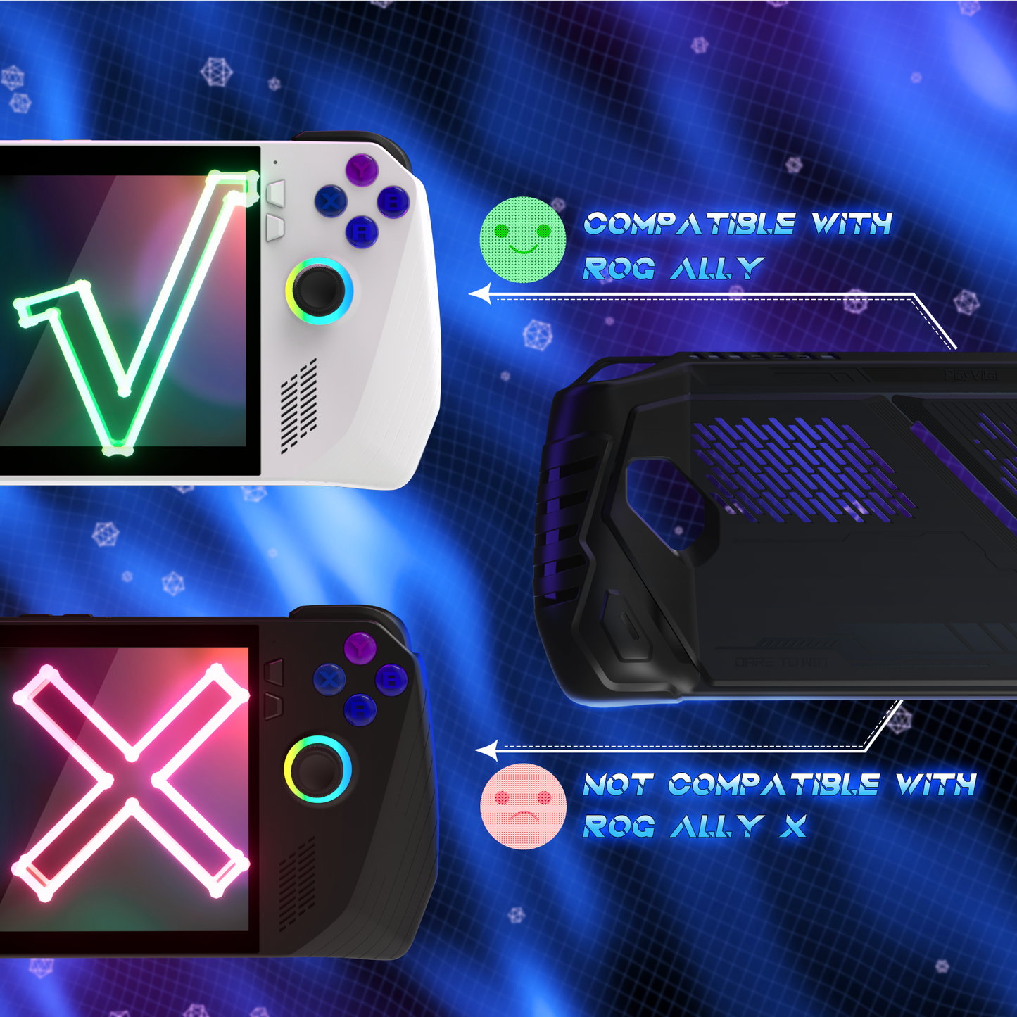 PlayVital ABSOLUTE TPU Protective Case for ROG Ally, Anti-Slip Grip Cover with Joystick Caps for ROG Ally Accessories - Black PlayVital