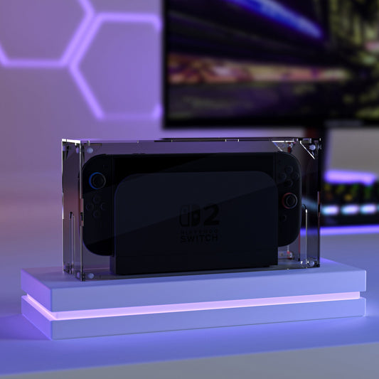 PlayVital Acrylic Dust Cover for Nintendo Switch 2 Console & Charging Dock Assemble Waterproof Protective Box Cover Sleeve for Nintendo Switch 2 (2025) - Clear Black PlayVital