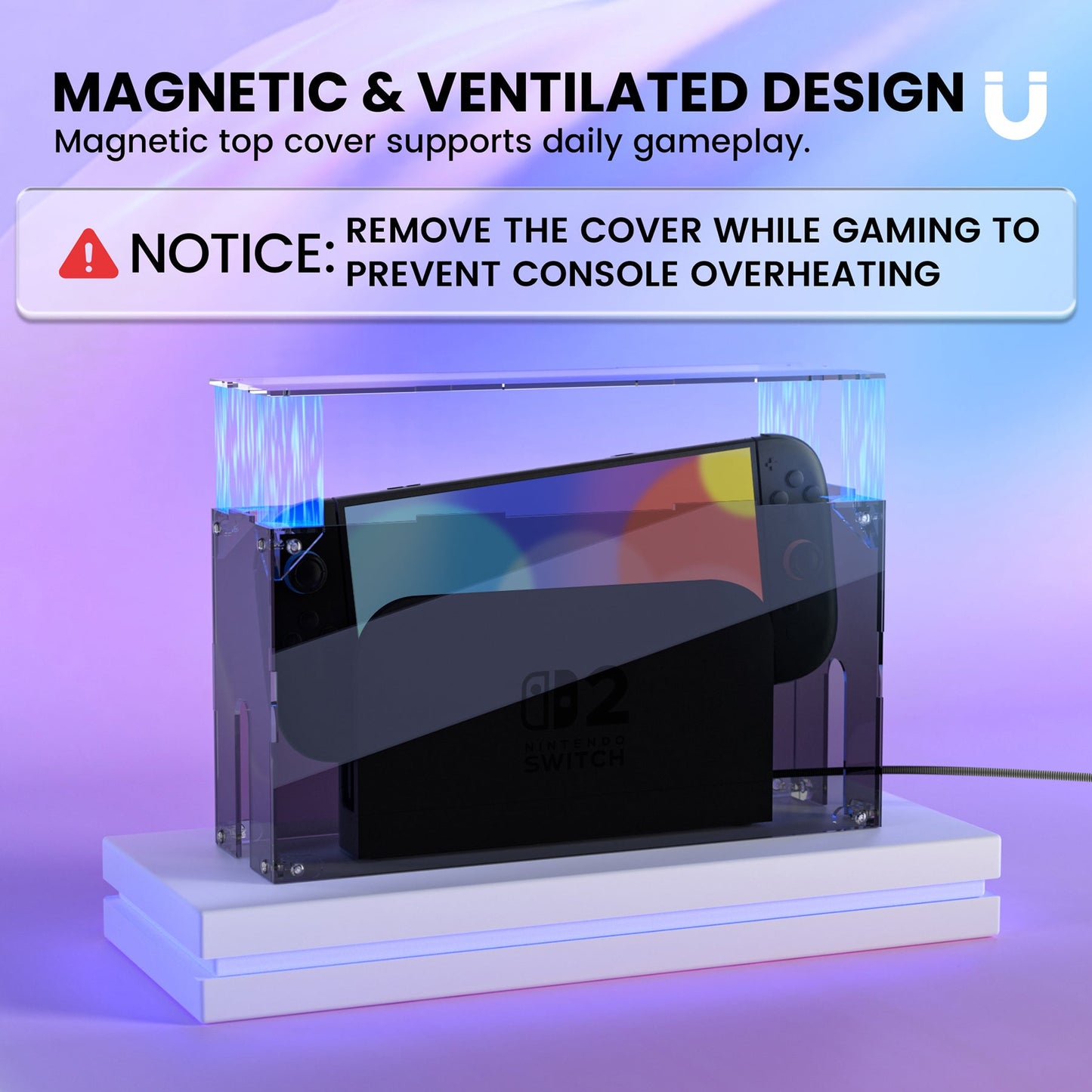 PlayVital Acrylic Dust Cover for Nintendo Switch 2 Console & Charging Dock Assemble Waterproof Protective Box Cover Sleeve for Nintendo Switch 2 (2025) - Clear Black PlayVital