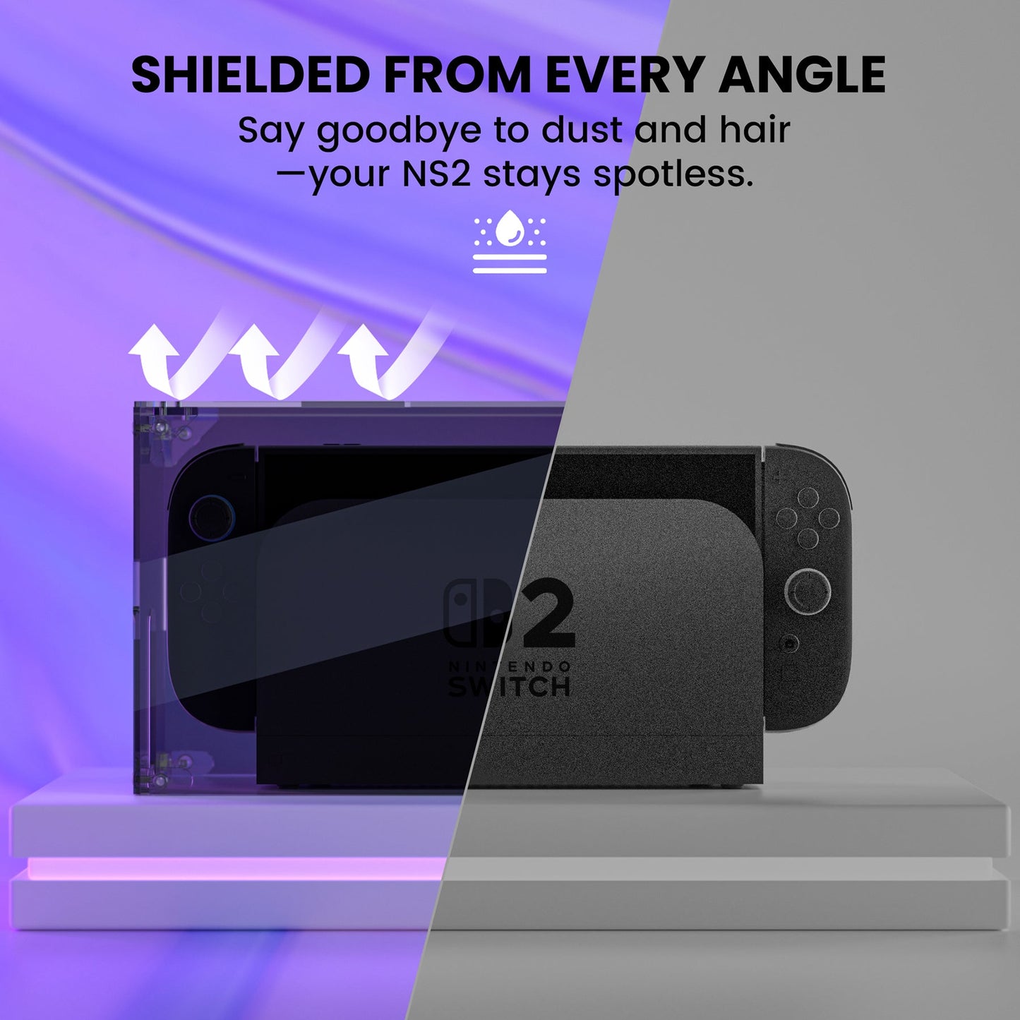 PlayVital Acrylic Dust Cover for Nintendo Switch 2 Console & Charging Dock Assemble Waterproof Protective Box Cover Sleeve for Nintendo Switch 2 (2025) - Clear Black PlayVital