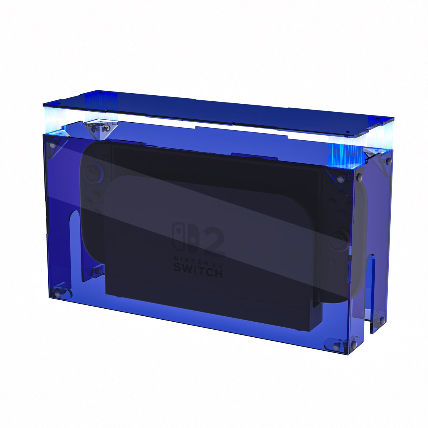 PlayVital Acrylic Dust Cover for Nintendo Switch 2 Console & Charging Dock Assemble Waterproof Protective Box Cover Sleeve for Nintendo Switch 2 (2025) - Clear Blue PlayVital